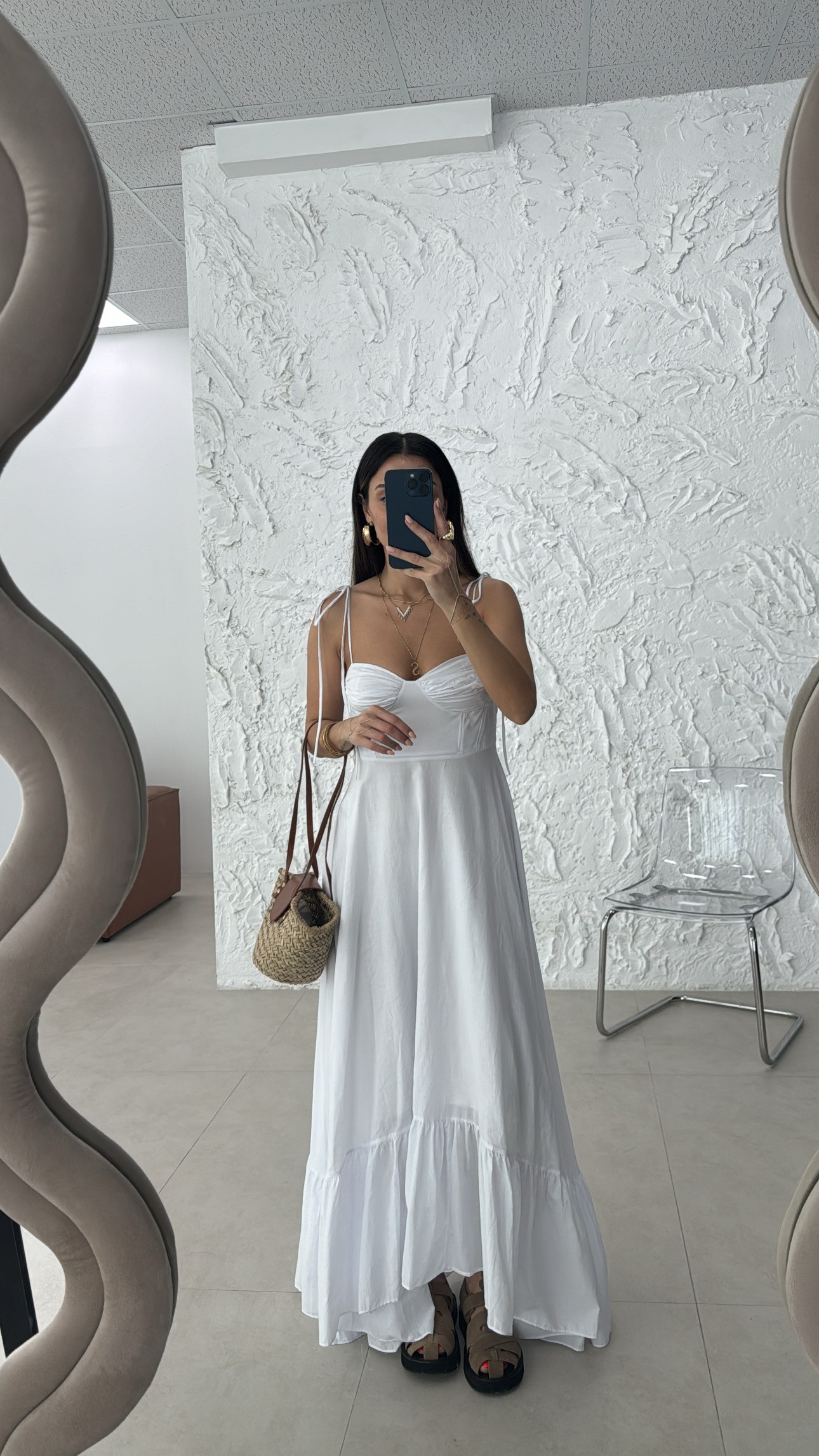 Zr model beyaz fırfırlı poplin elbise