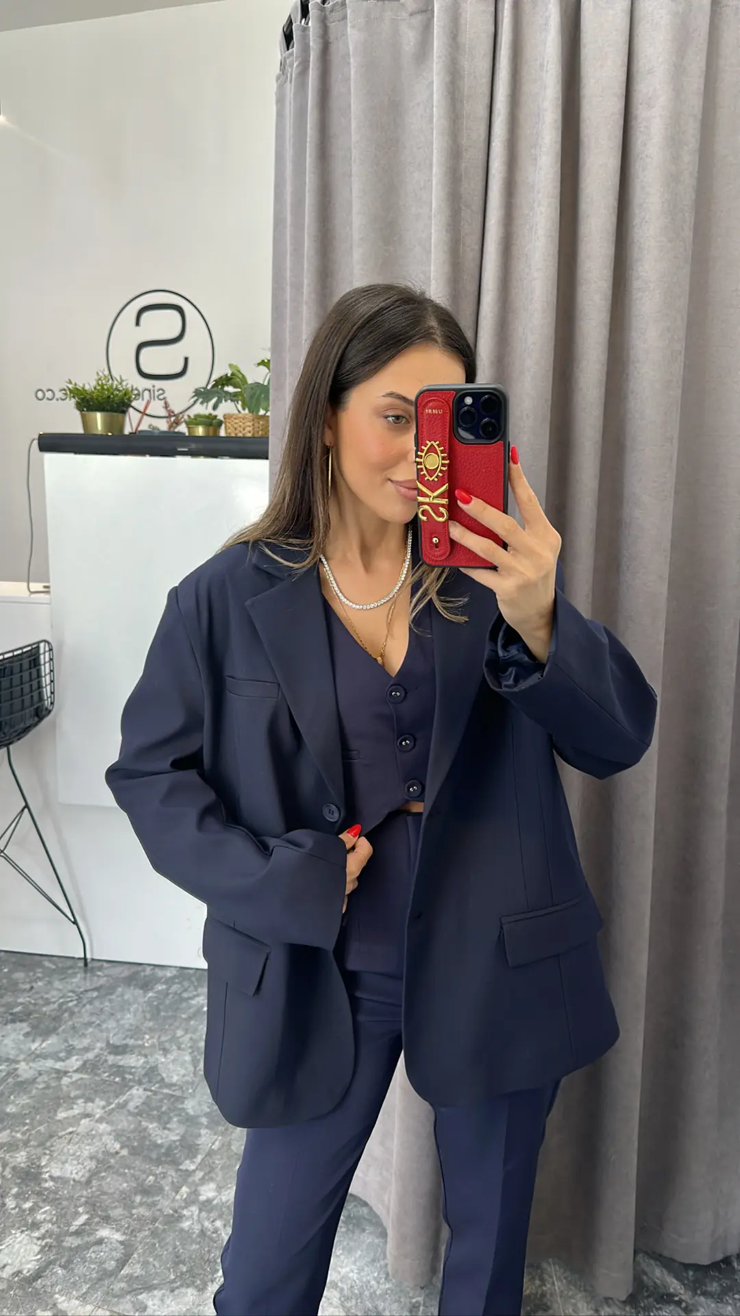 Lacivert Ceket Bluz Etek Üçlü Takım