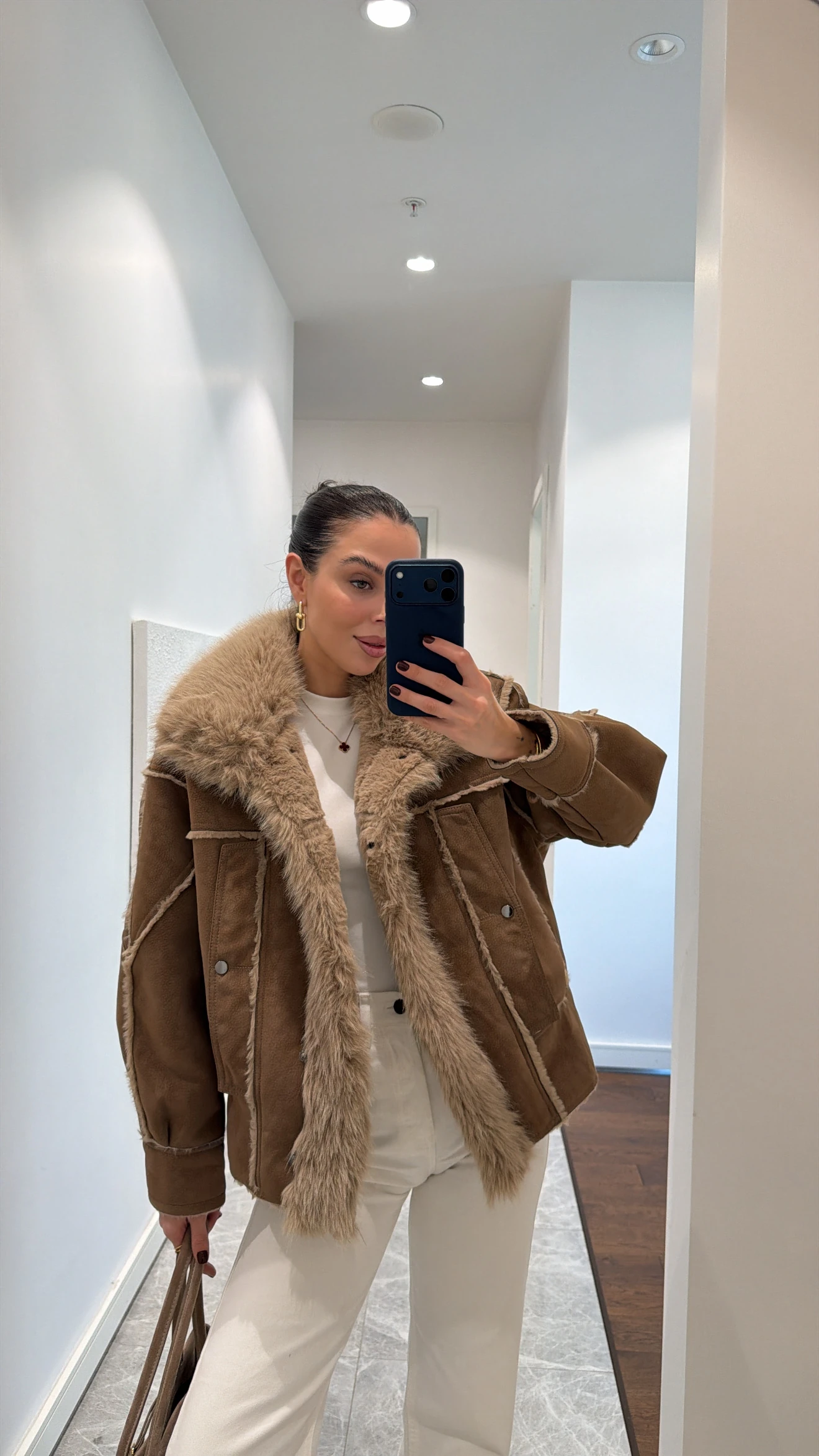 KAHVE KÜRK YAKALI MONT 