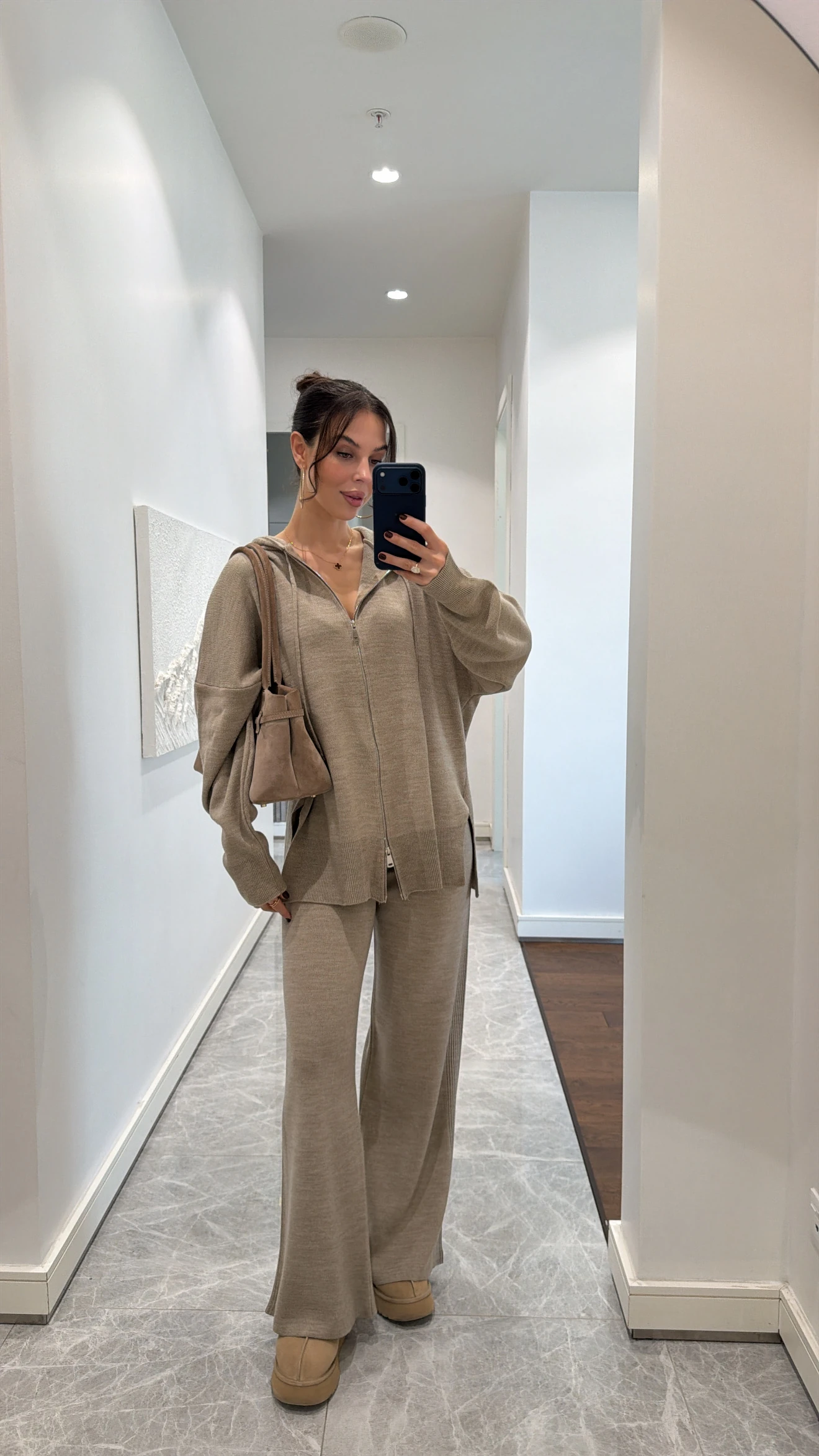 ÇİFT FERMUARLI TRİKO PANTOLON TAKIM - VİZON