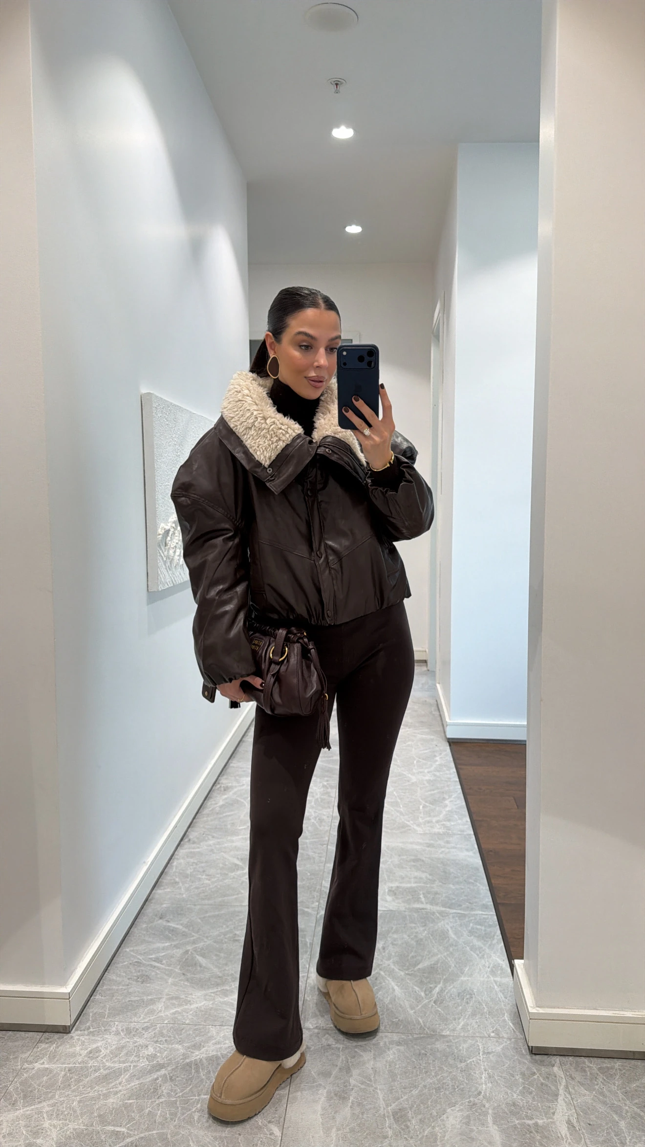 ACI KAHVE KÜRK YAKALI MONT