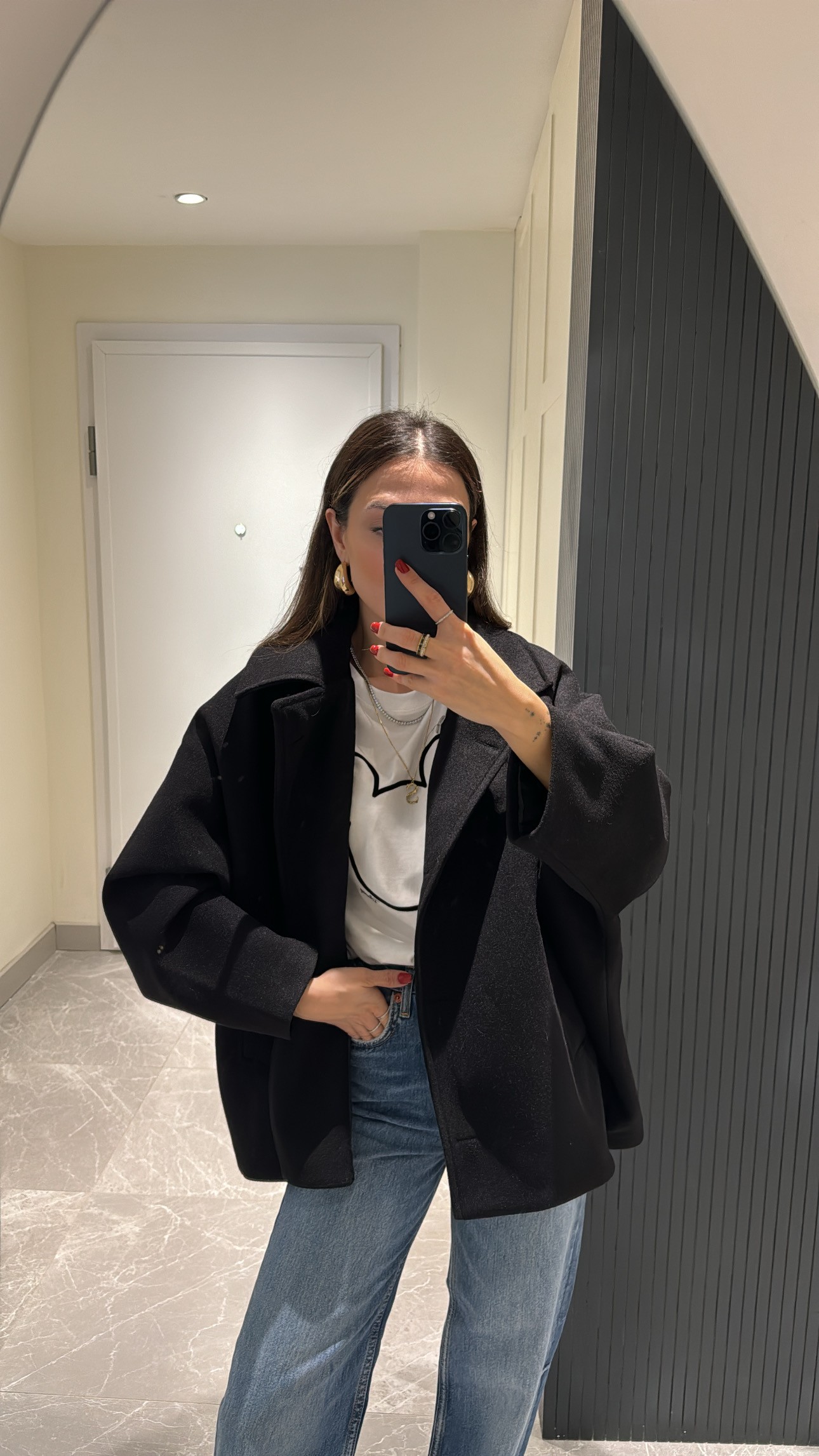 Zr model siyah renk oversize kısa kaban