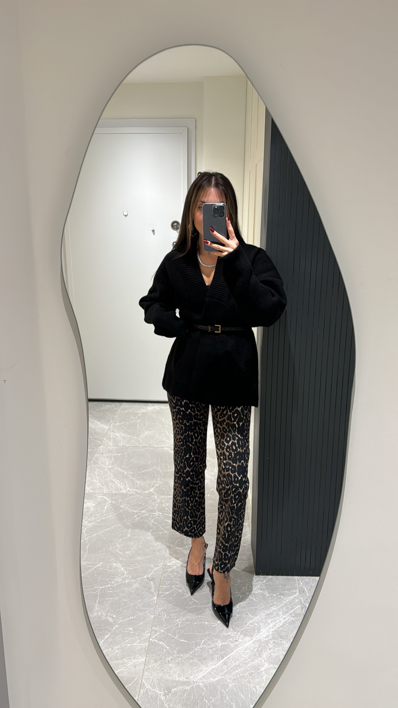 leopar desenli flora paça jean pantolon