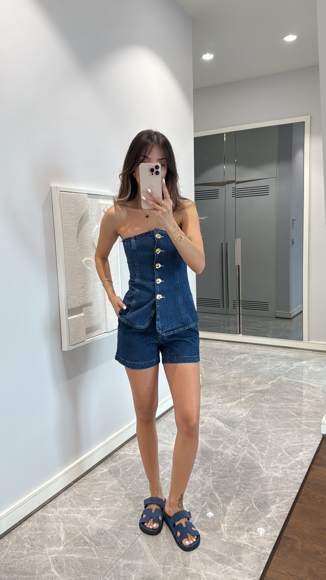 DÜĞME DETAYLI STRAPLEZ TAKIM