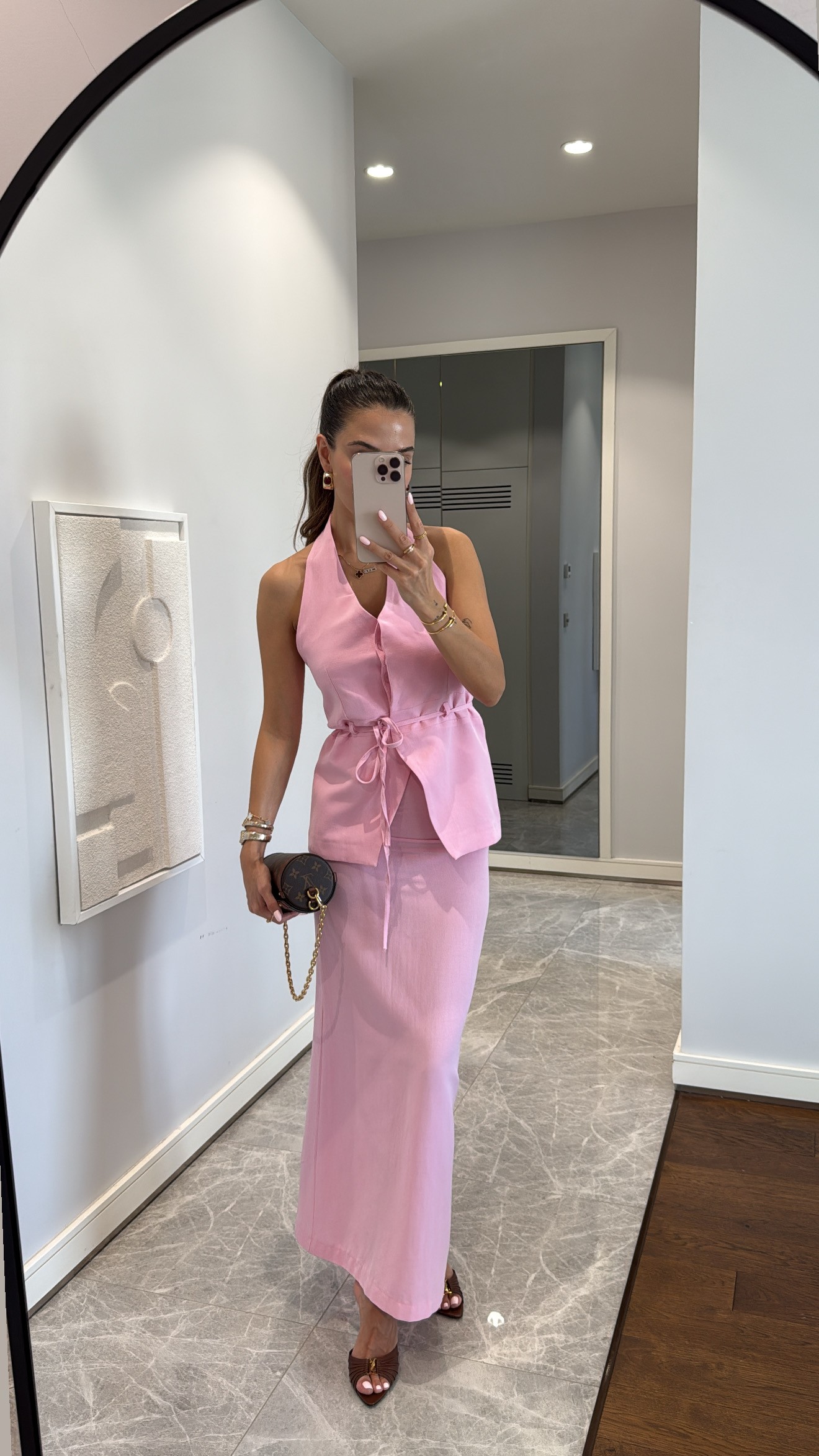 ZARİF HALTER YAKA İKİLİ TAKIM - PEMBE