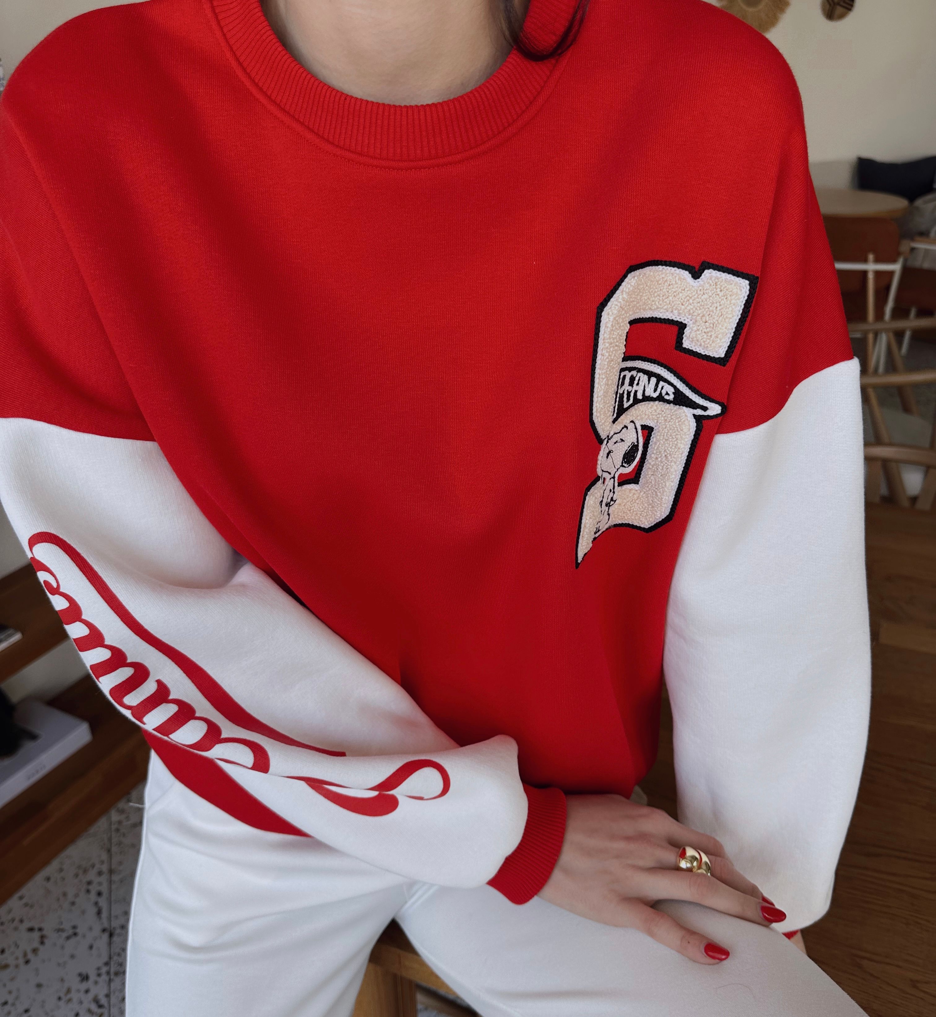 Kırmızı beyaz içi pamuklu sweat
