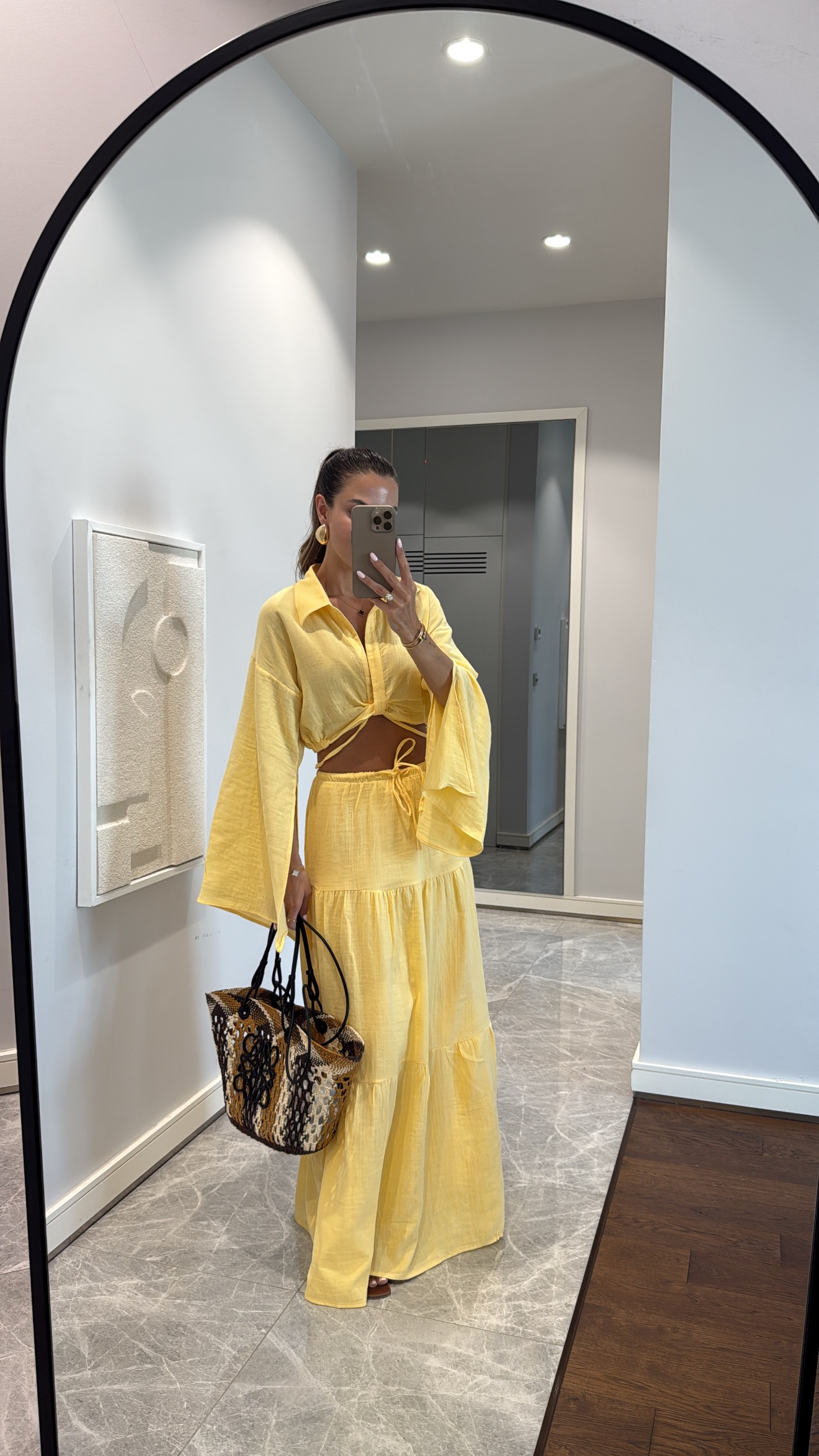 CROP KOL DETAYLI BLUZ MAXİ ETEK TAKIM - SARI