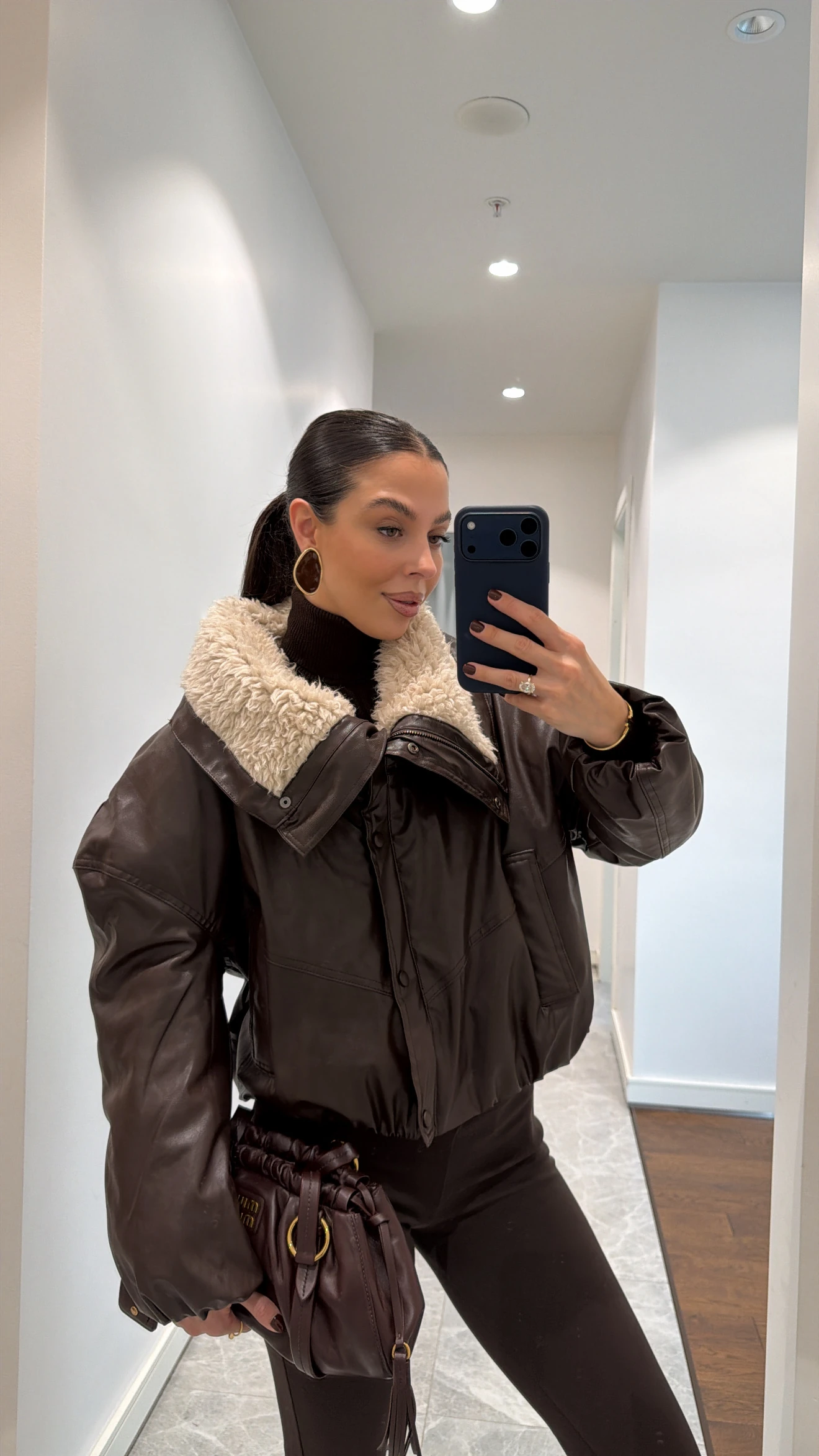 ACI KAHVE KÜRK YAKALI MONT