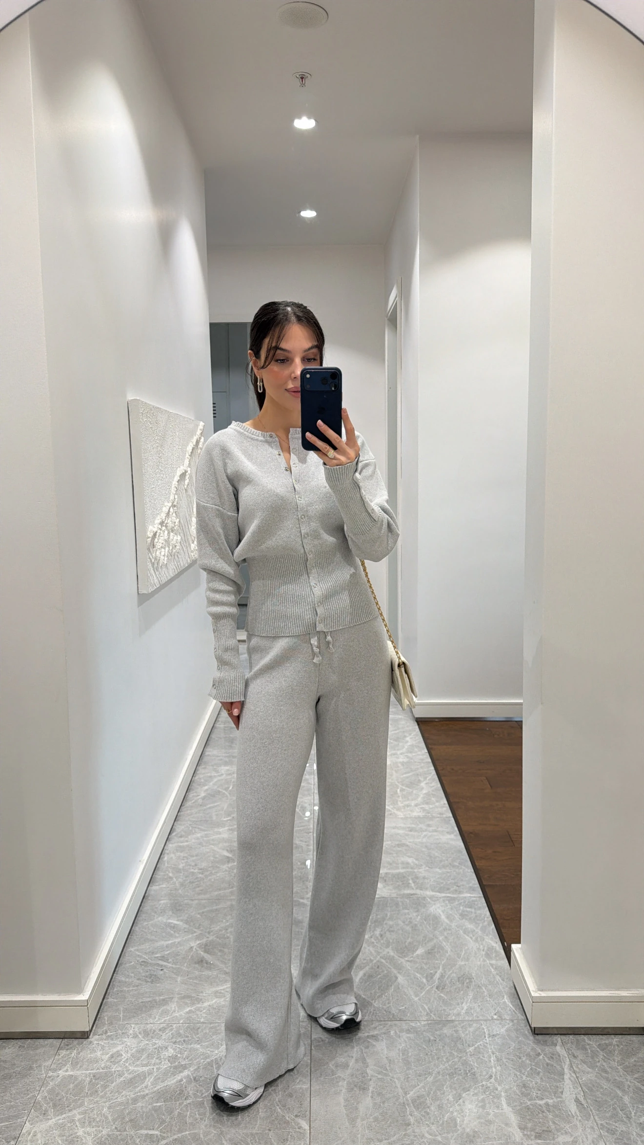 BEL DETAYLI İKİLİ TRİKO TAKIM - GRİ