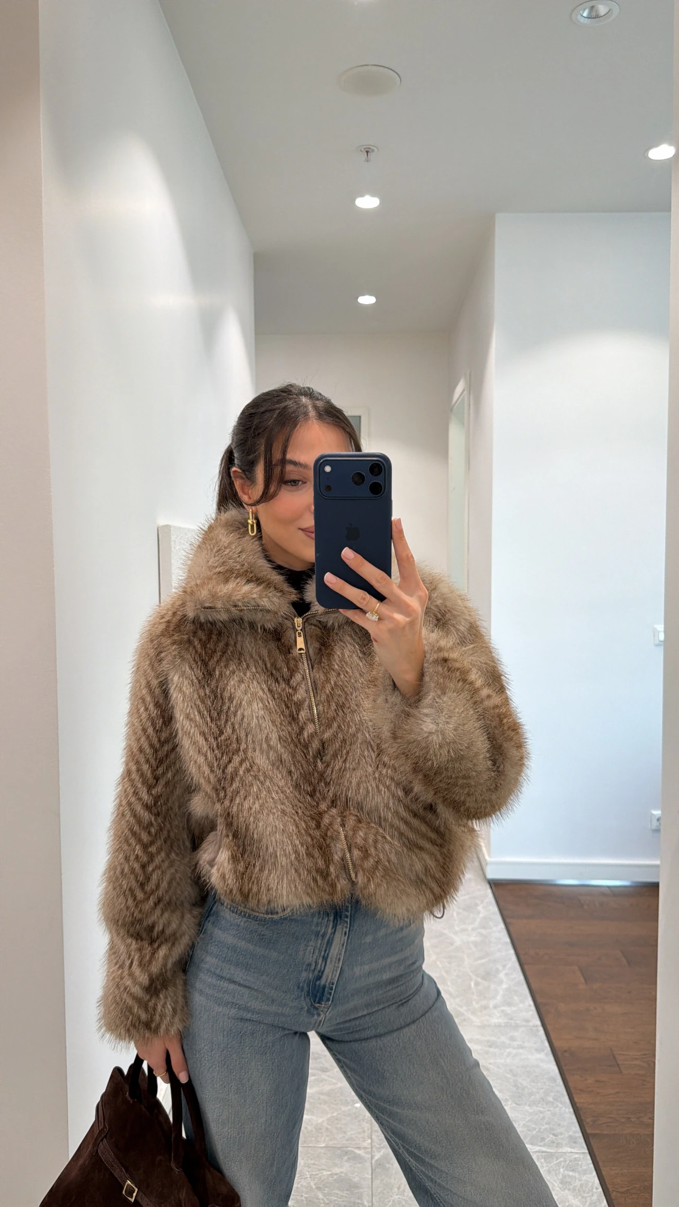 FERMUARLI KÜRK CEKET  - AÇIK VİZON