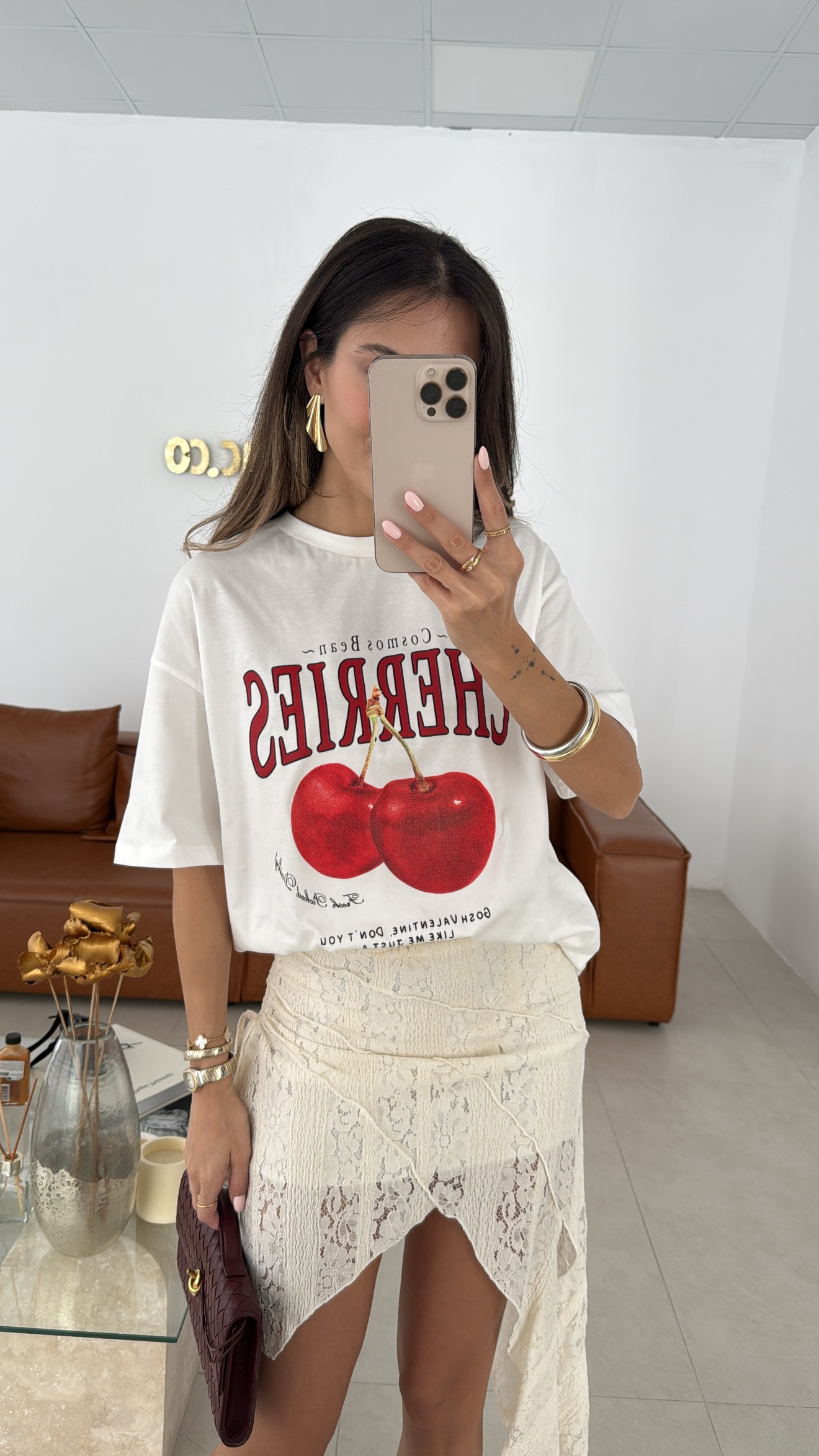 CHERRIS BASKILI OVERSİZE TİŞÖRT