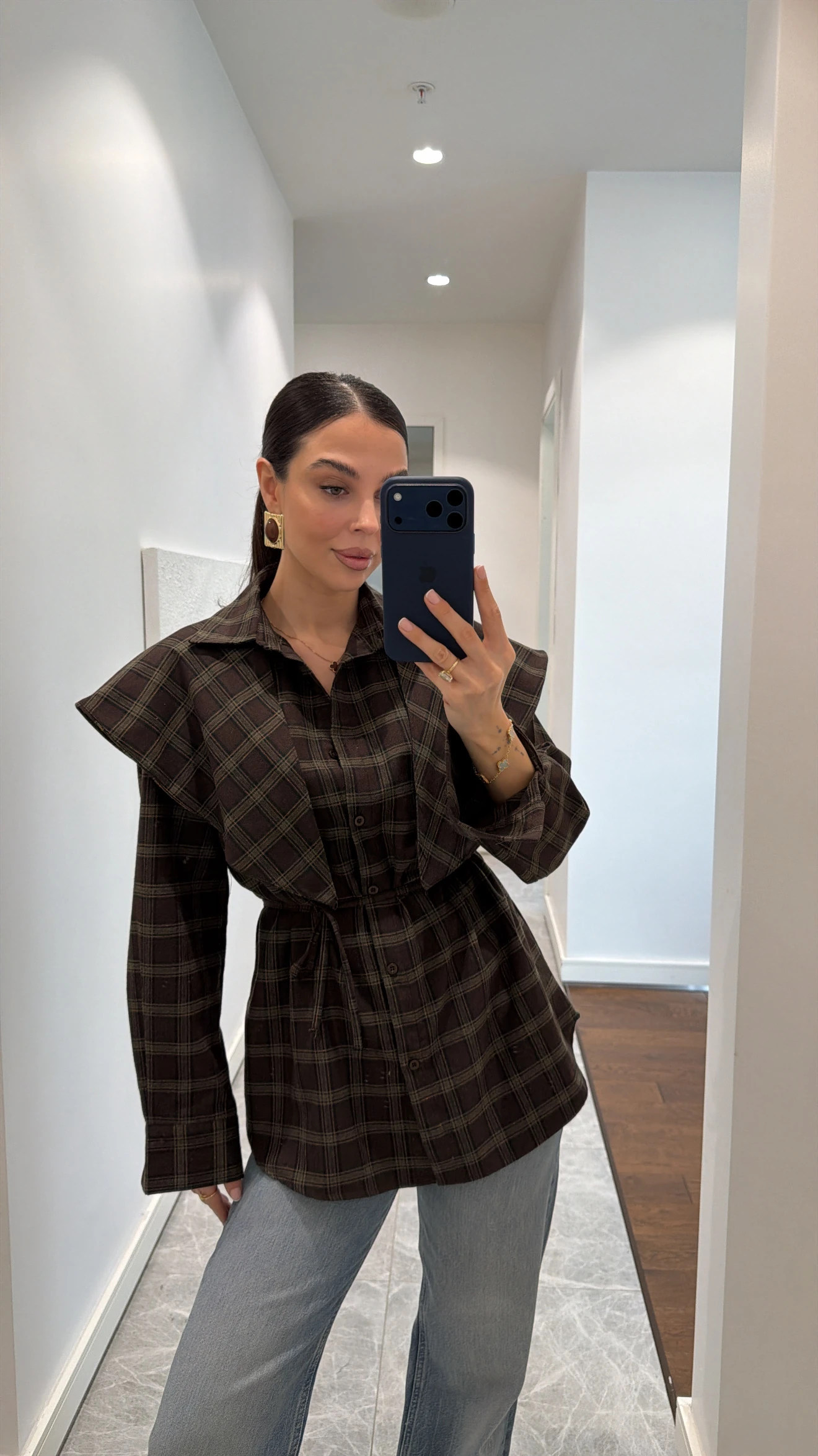 ŞAL DETAYLI EKOSE GÖMLEK  - HAKİ