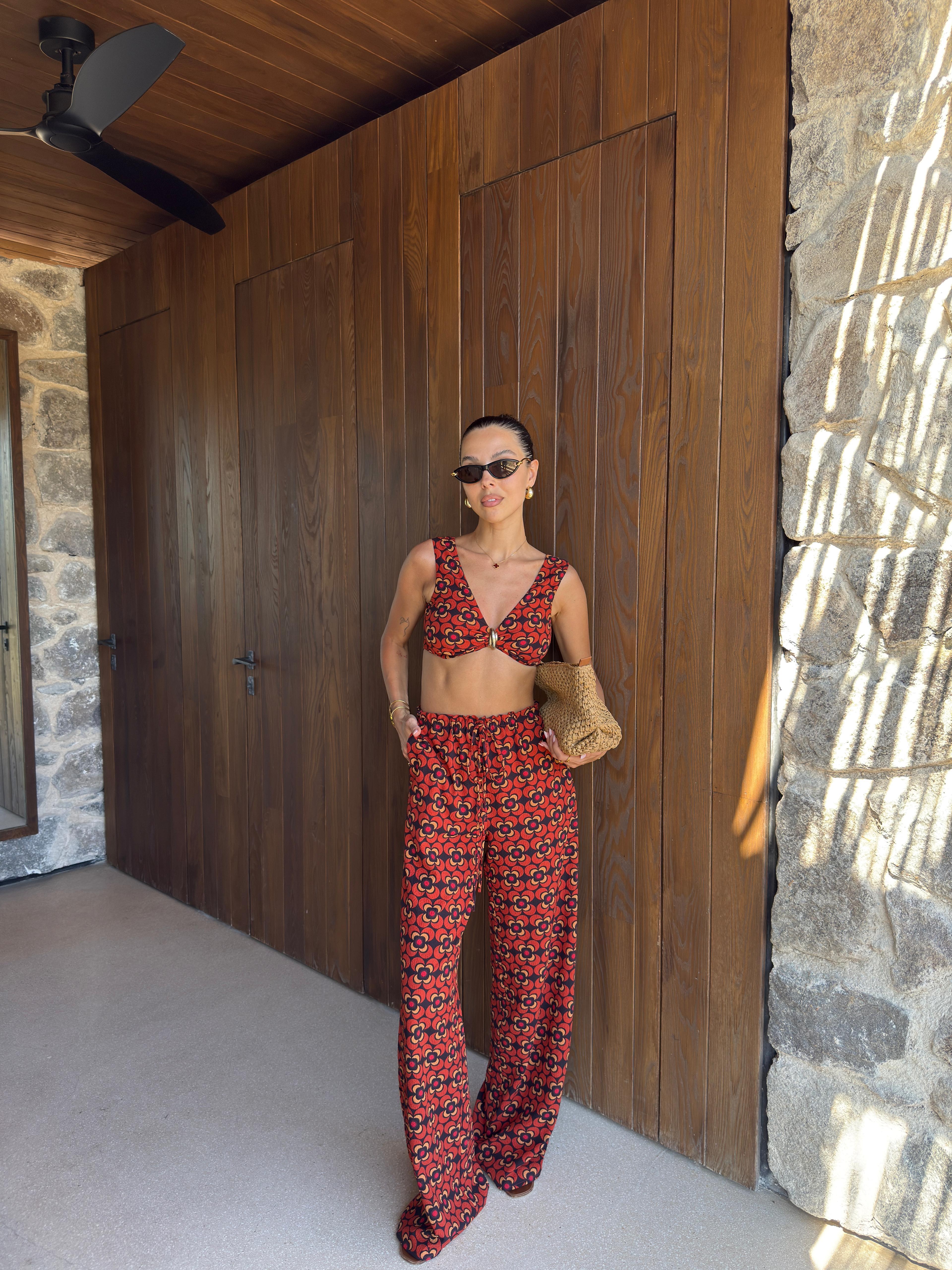 DESENLİ KRUVAZE CROP PANTOLON TAKIM