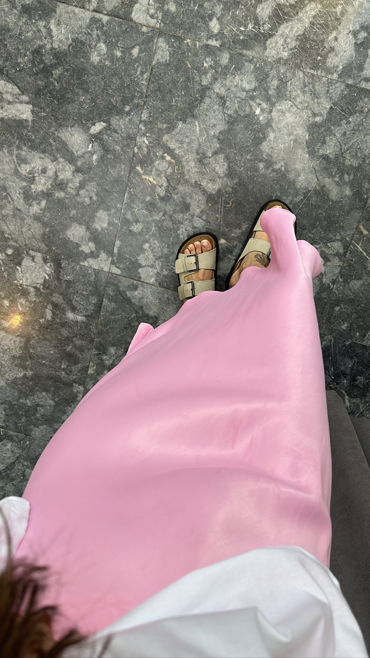 Toz pembe pamuk saten çan  midi boy etek