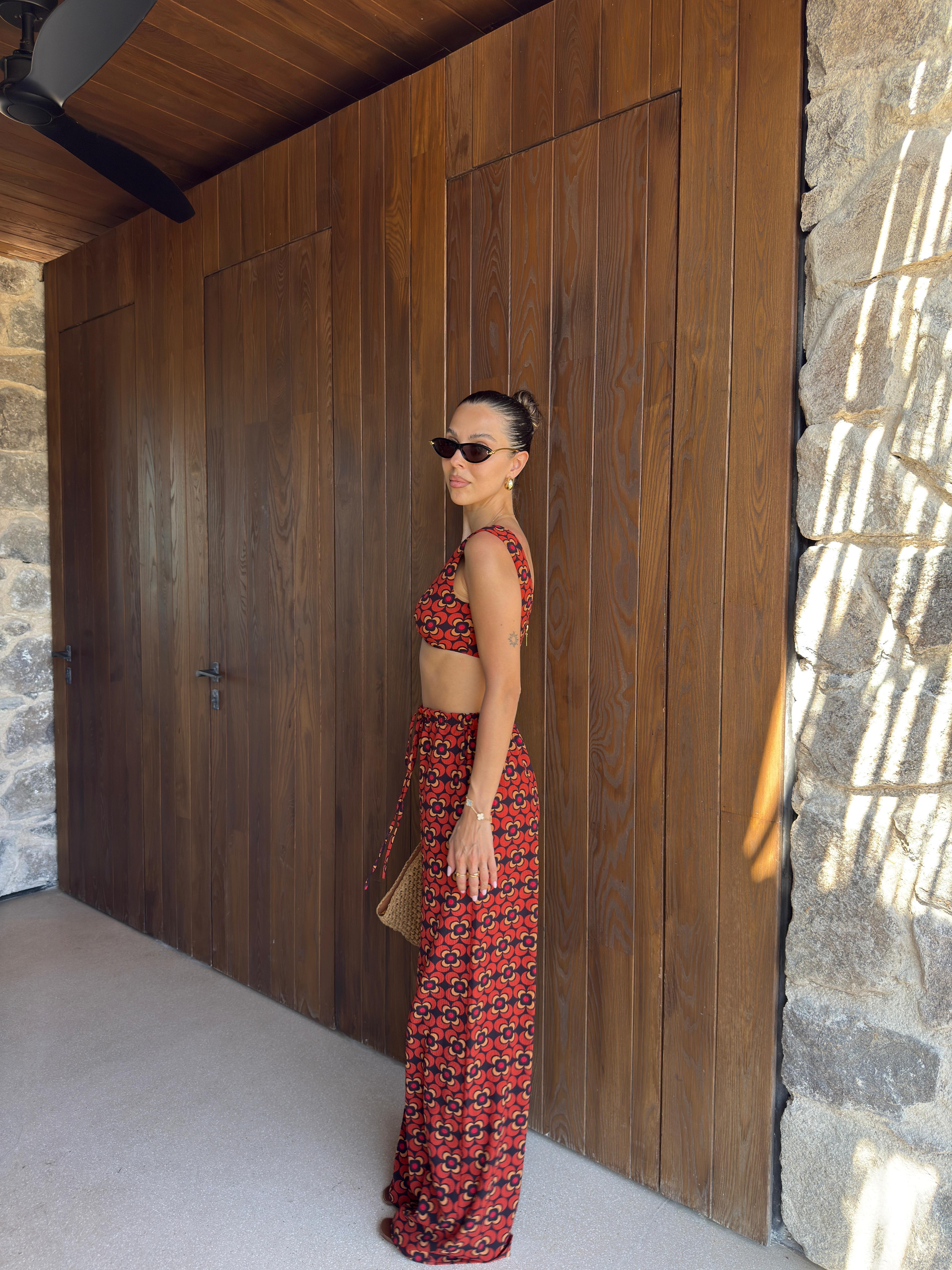 DESENLİ KRUVAZE CROP PANTOLON TAKIM