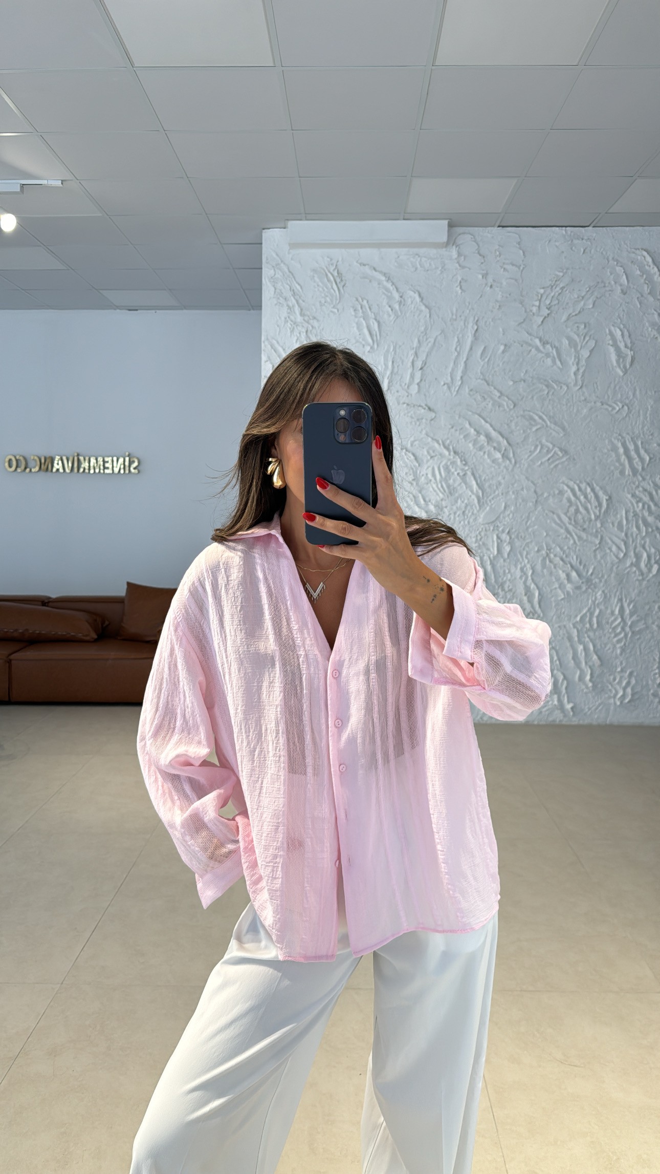 Pembe Transparan Gömlek