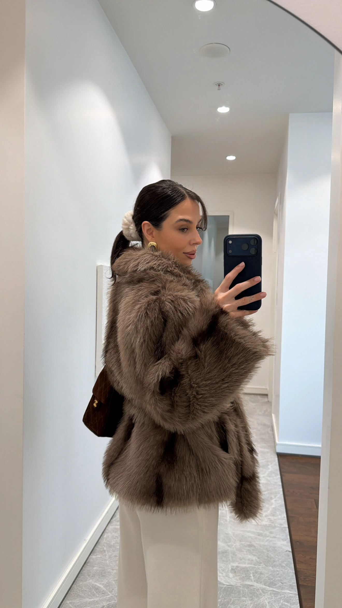 VİZON KAHVE GEÇİŞLİ KUŞAKLI KÜRK 