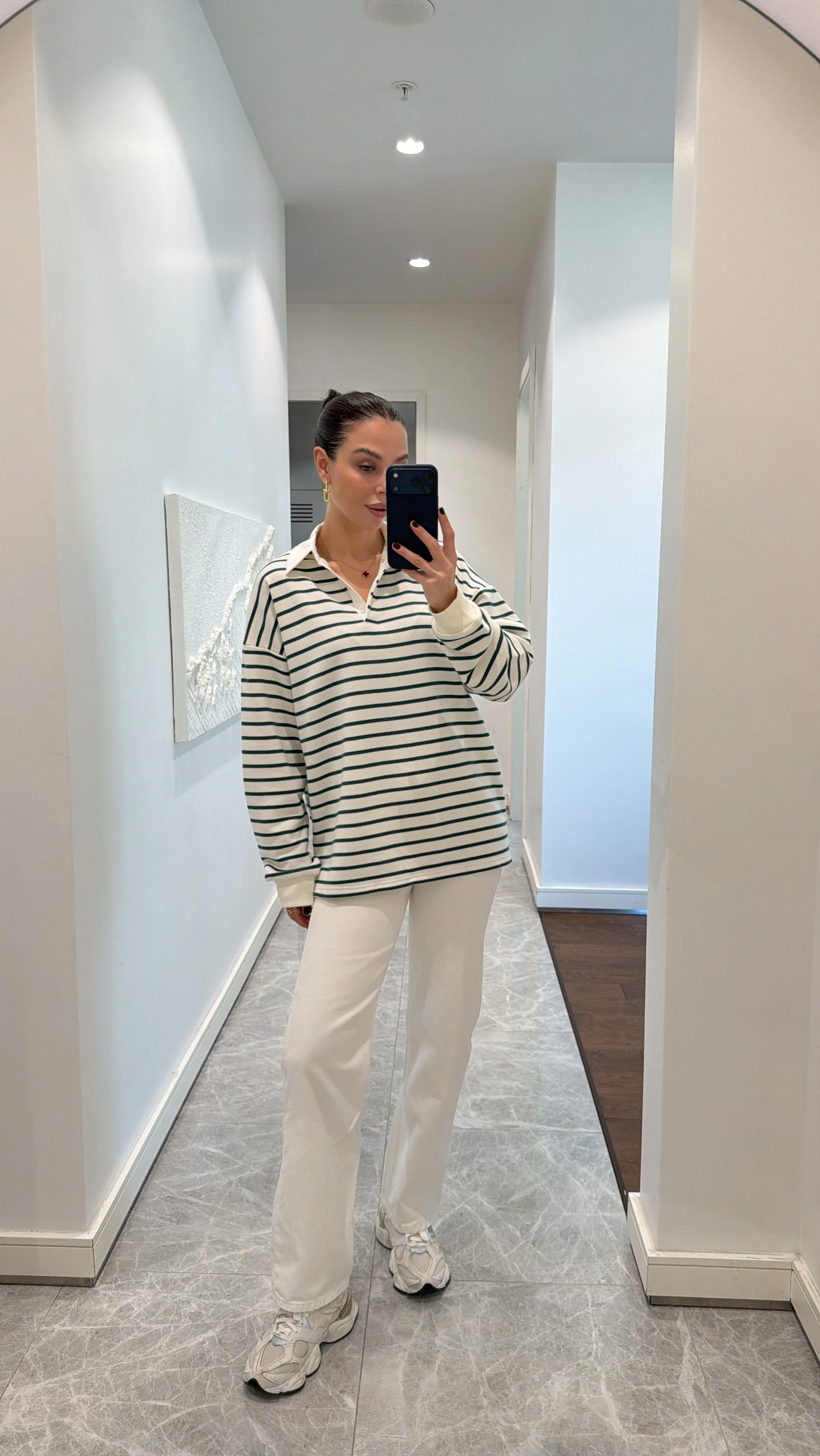 ÇİZGİLİ POLO YAKA SWEATSHİRT