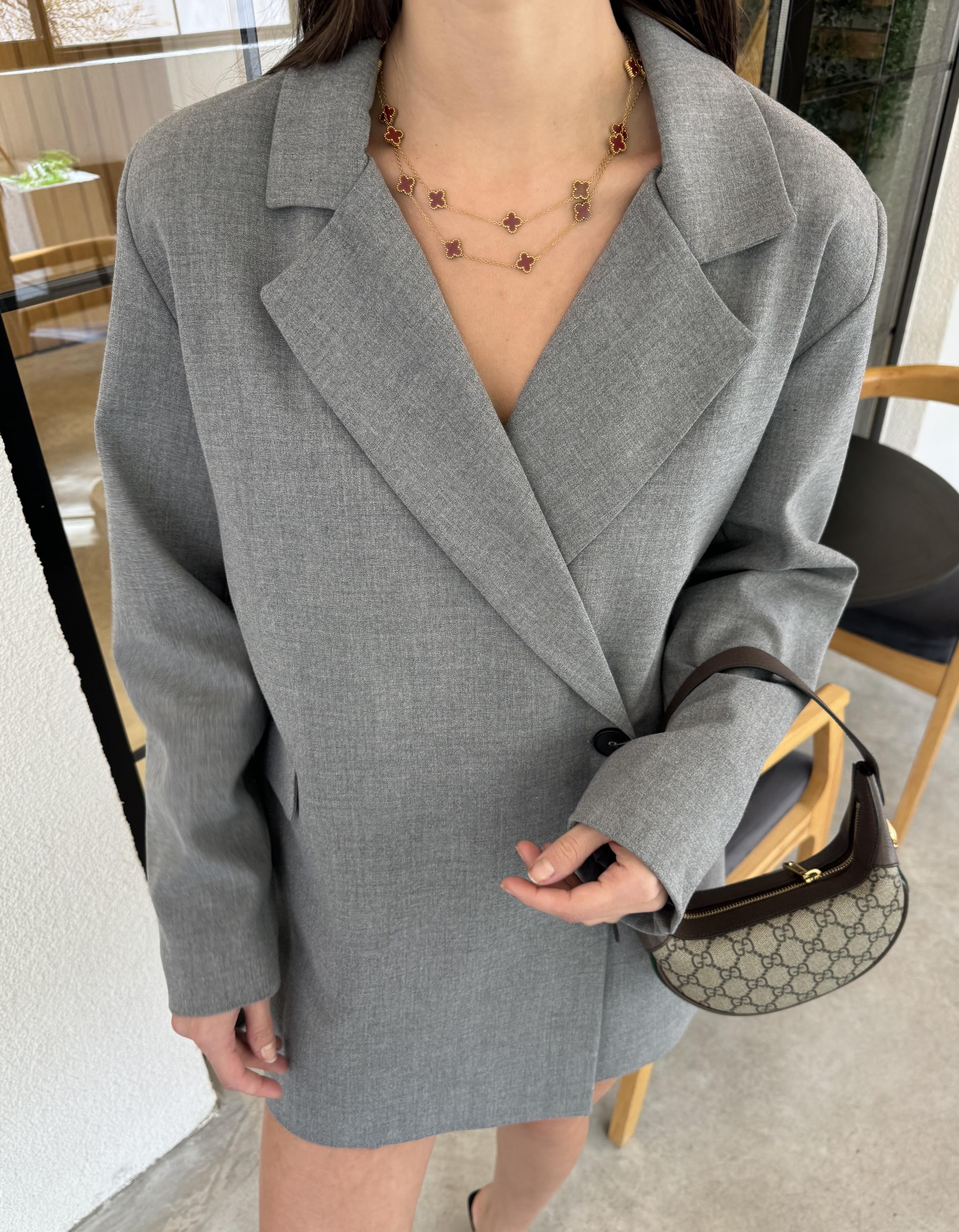 Marka model gri düğme detaylı ceket elbise