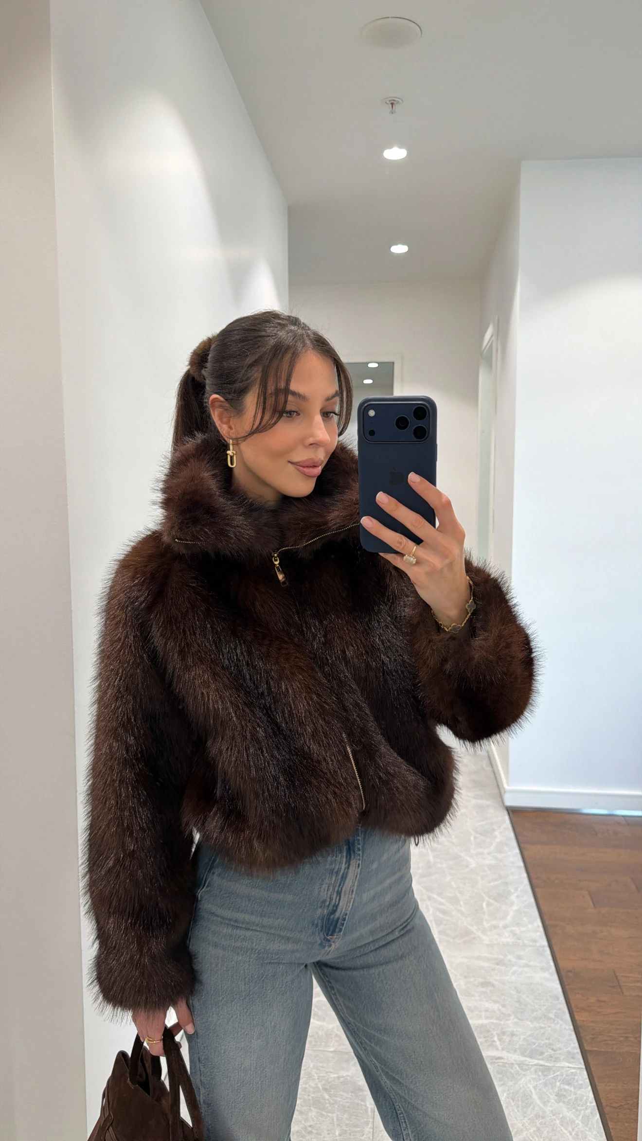 FERMUARLI KÜRK CEKET  - KAHVE