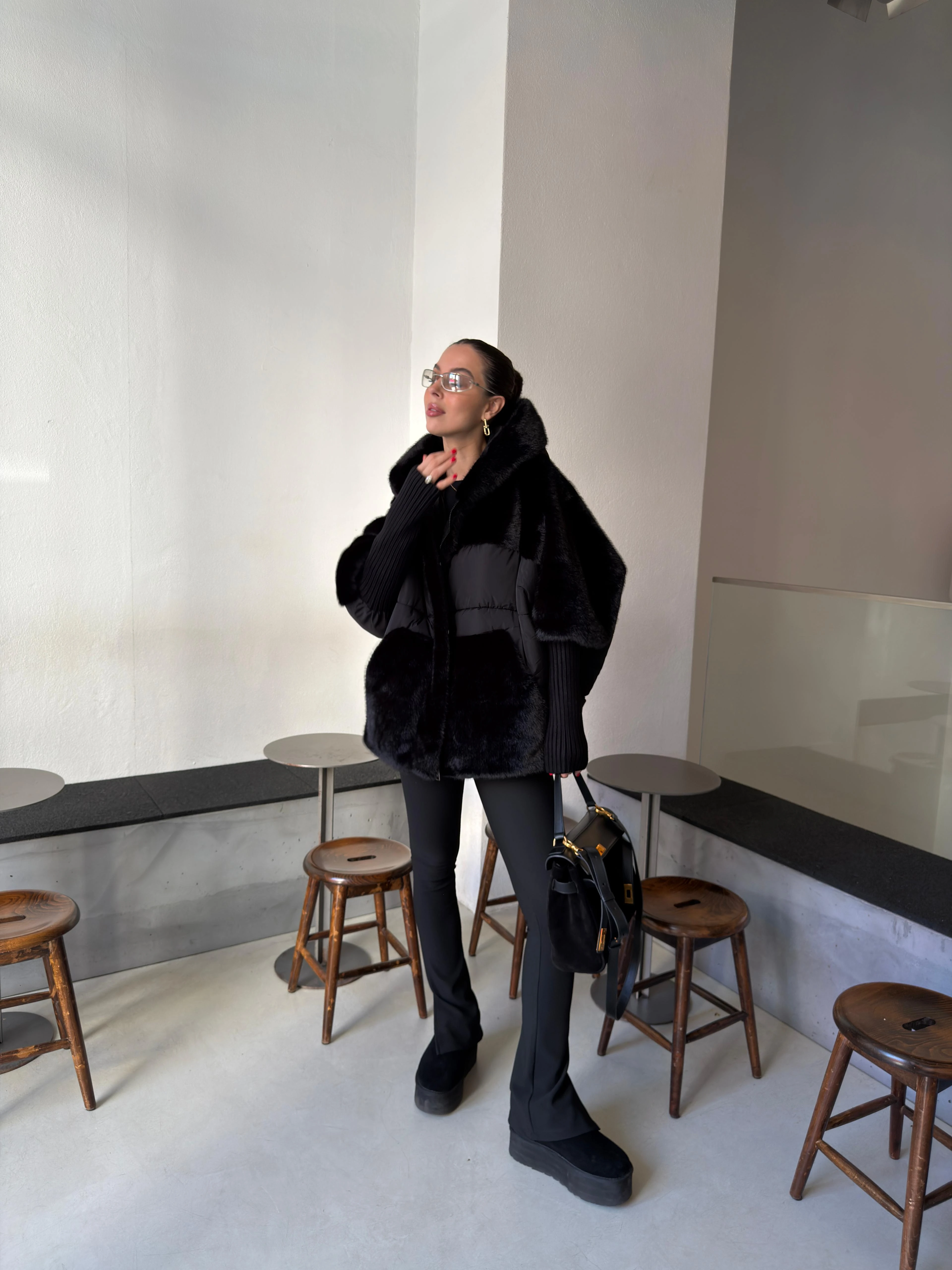 PUFFER JACKET WITH PLUSH DETAIL