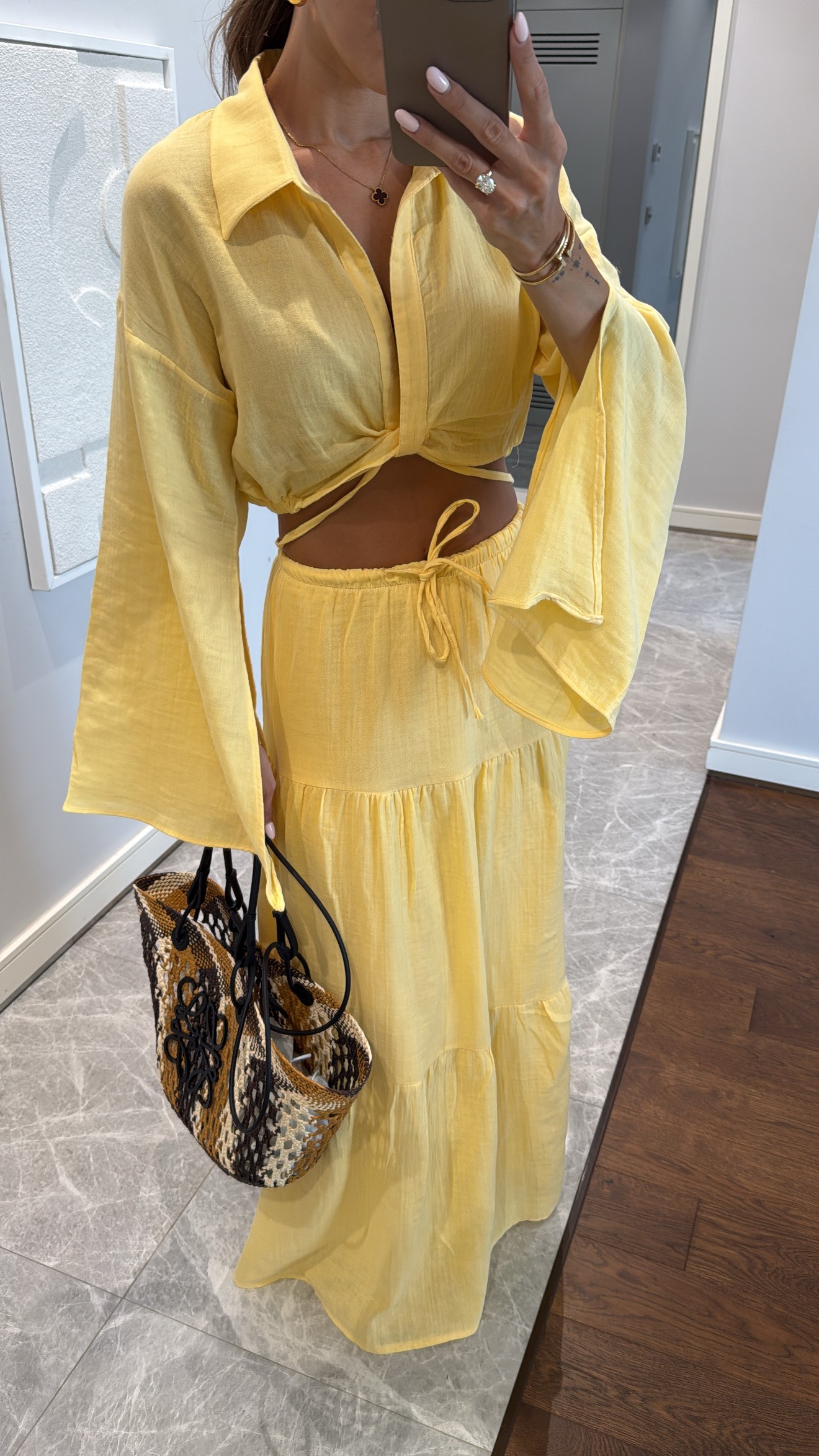 CROP KOL DETAYLI BLUZ MAXİ ETEK TAKIM
