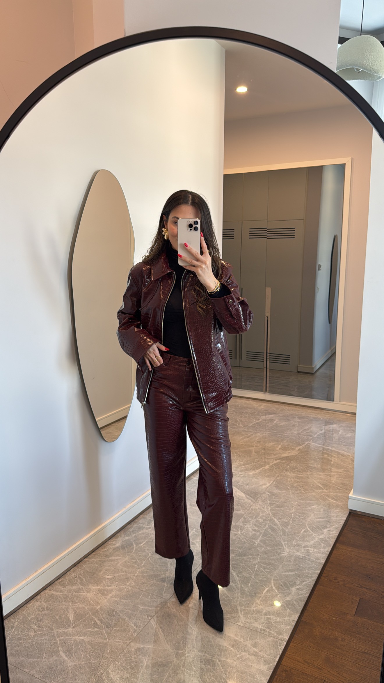 Bordo Yılan Derisi Ceket