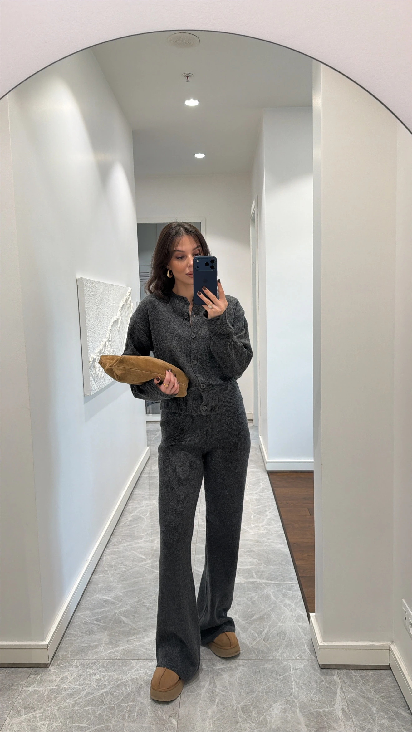 BİSİKLET YAKA DÜĞMELİ PANTOLON TRİKO TAKIM  - ANTRASİT