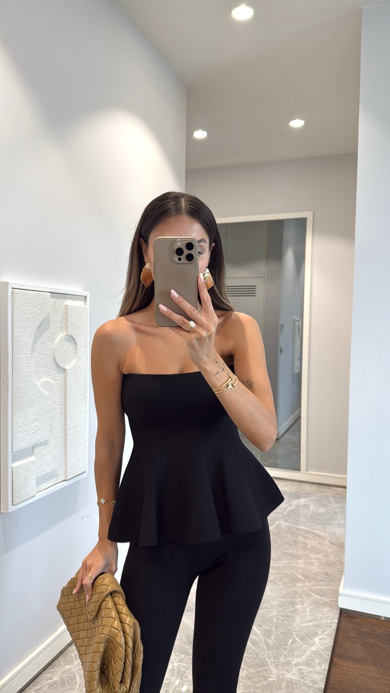STRAPLEZ PEPLUM TRİKO BLUZ - SİYAH