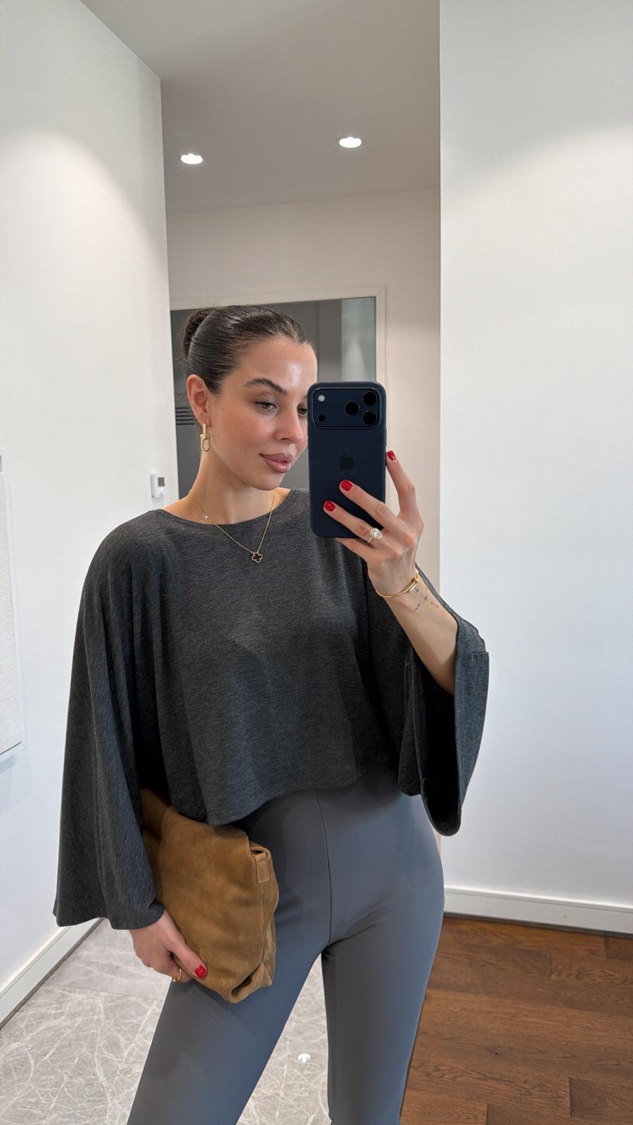 BAT SLEEVE BLOUSE - ANTHRACITE