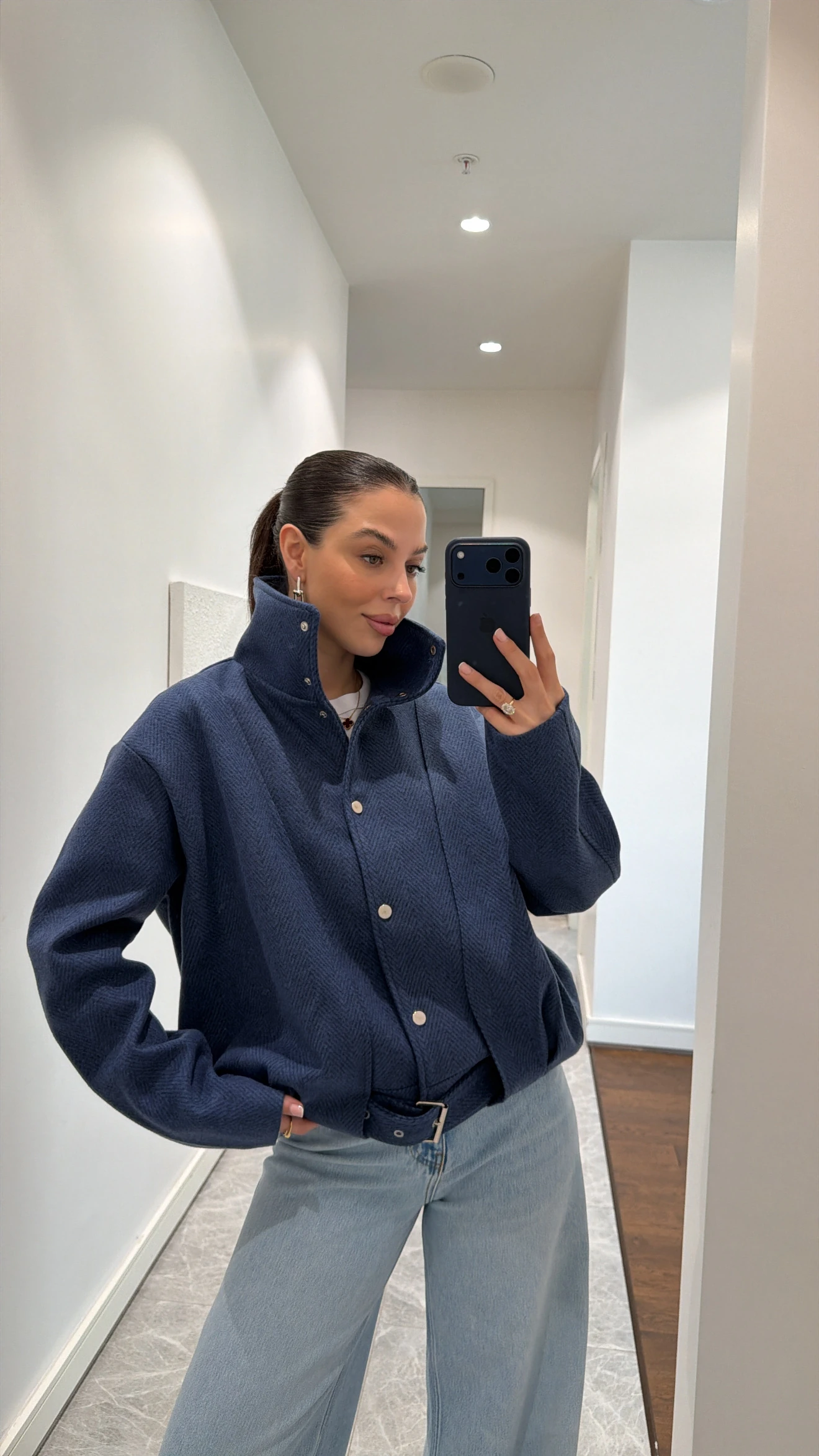 BALIKSIRTI DESEN KAŞE CEKET  - İNDİGO