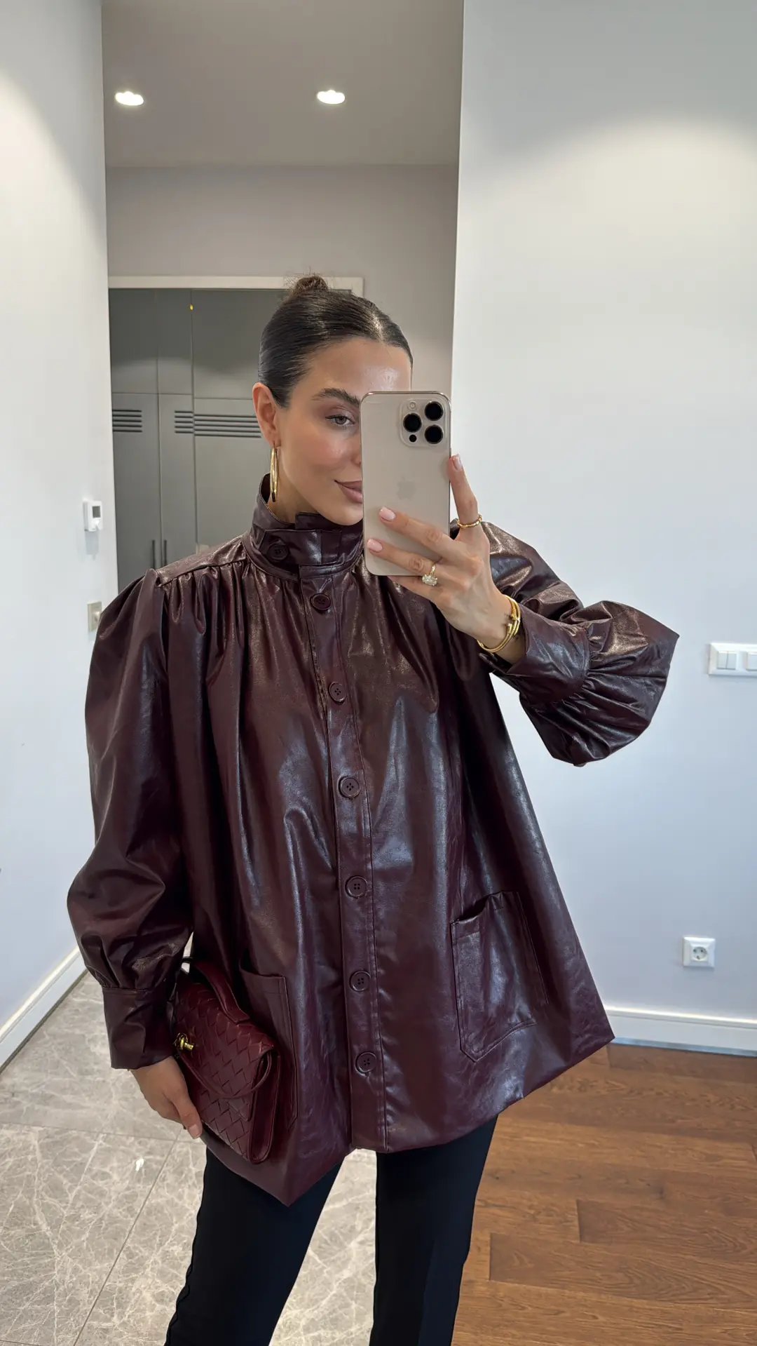 LEATHER BUTTON DETAILED JACKET