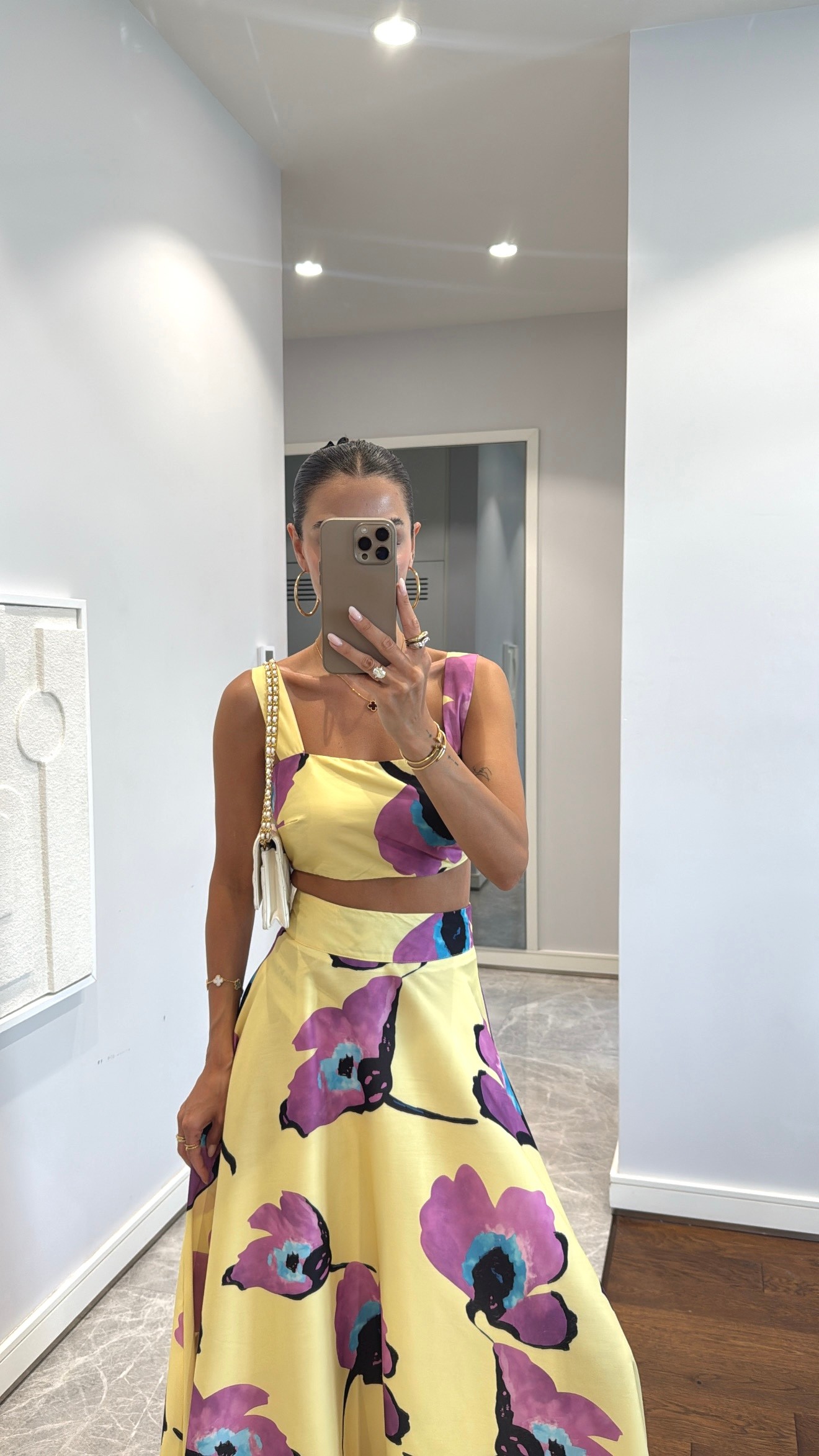 MOR ÇİÇEK DESENLİ CROP ETEK TAKIM