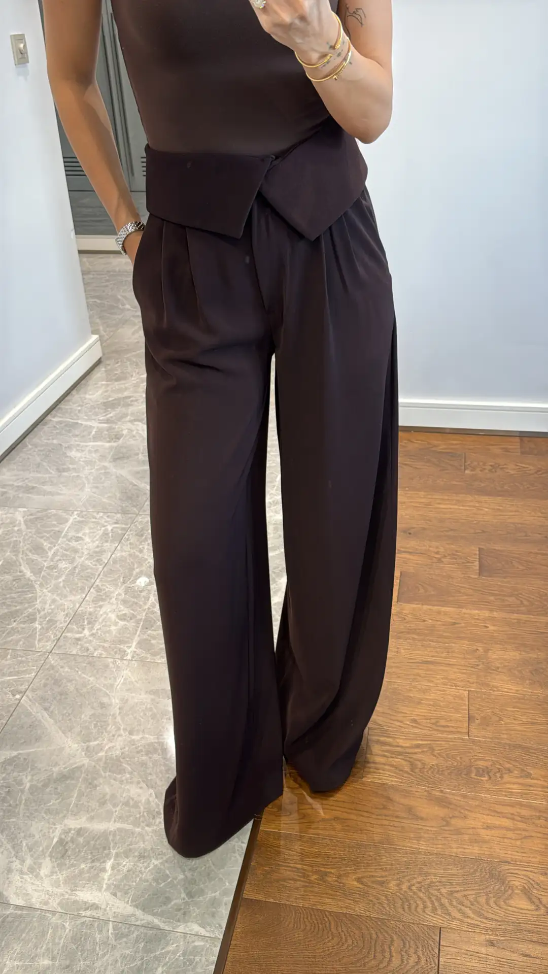 PALAZZO TROUSERS WITH TURNED WAIST DETAIL