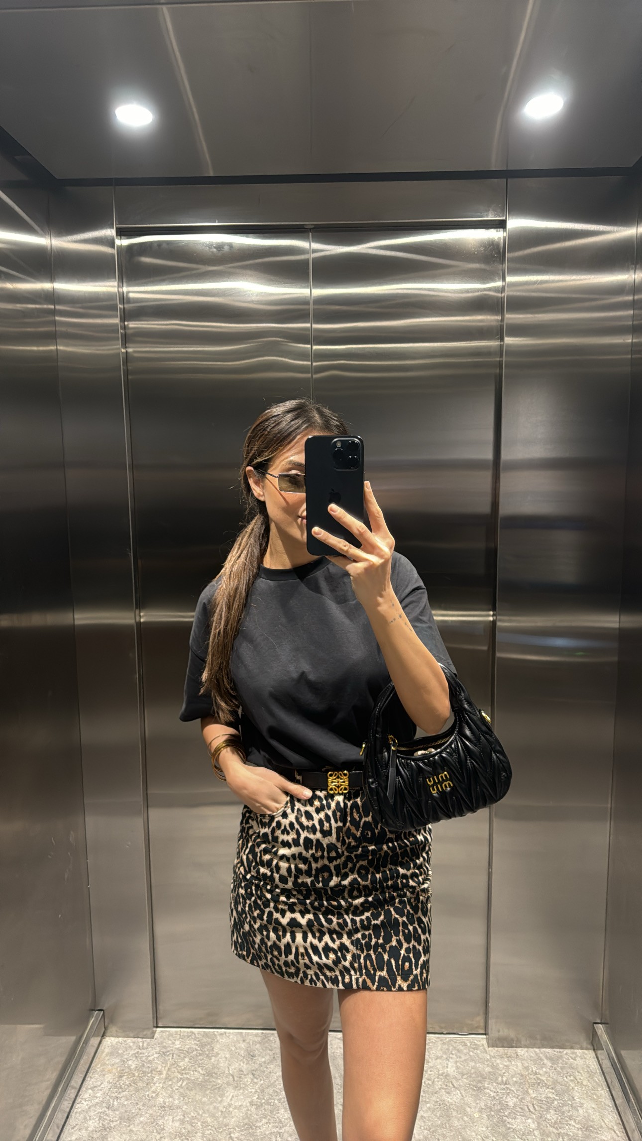 Leopar desen yüksek bel etek