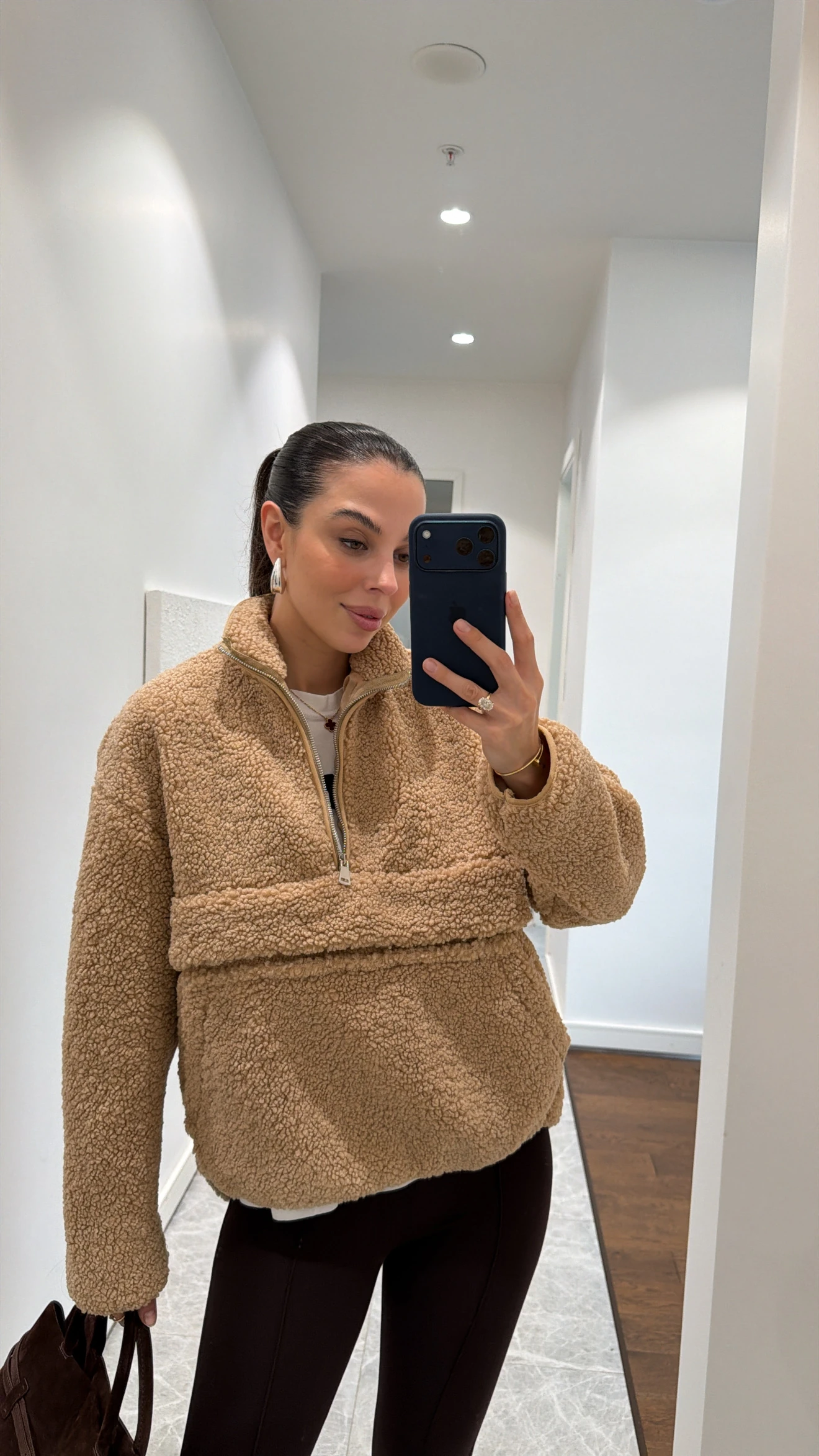 KANGURU CEPLİ TEDDY SWEAT - Bej