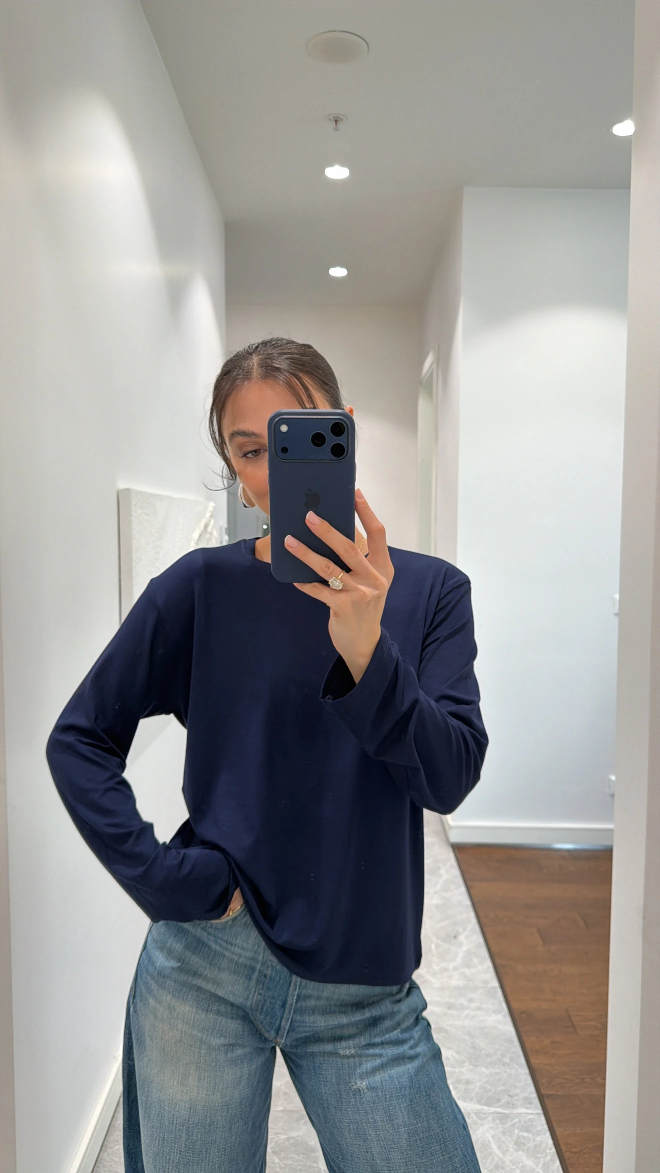 BİSİKLET YAKA BASİC BLUZ - LACİVERT