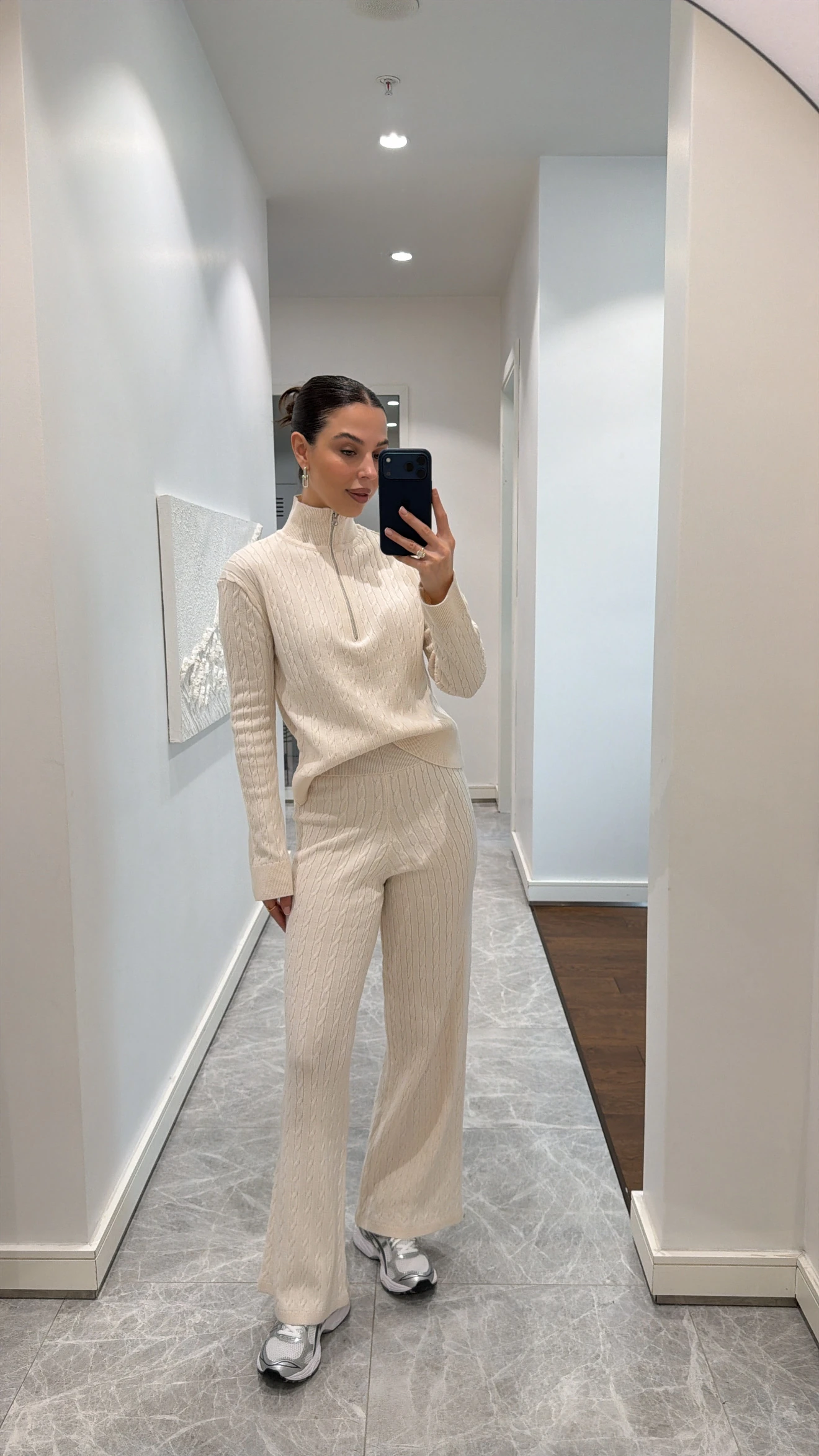 ÖRGÜ DESEN TRİKO TAKIM  - EKRU