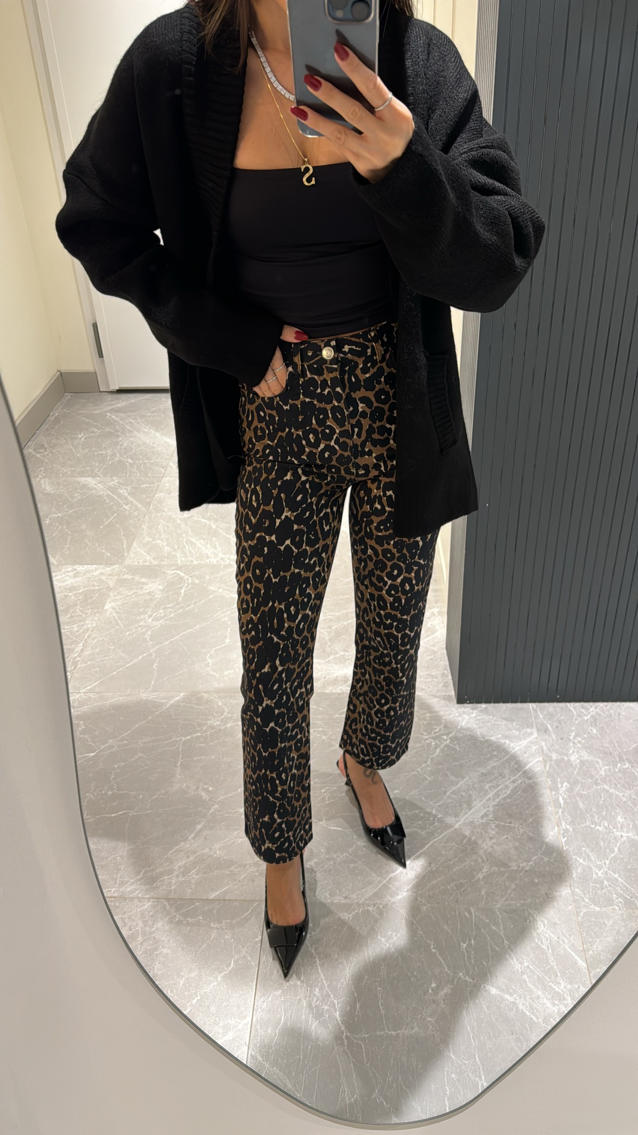 leopar desenli flora paça jean pantolon