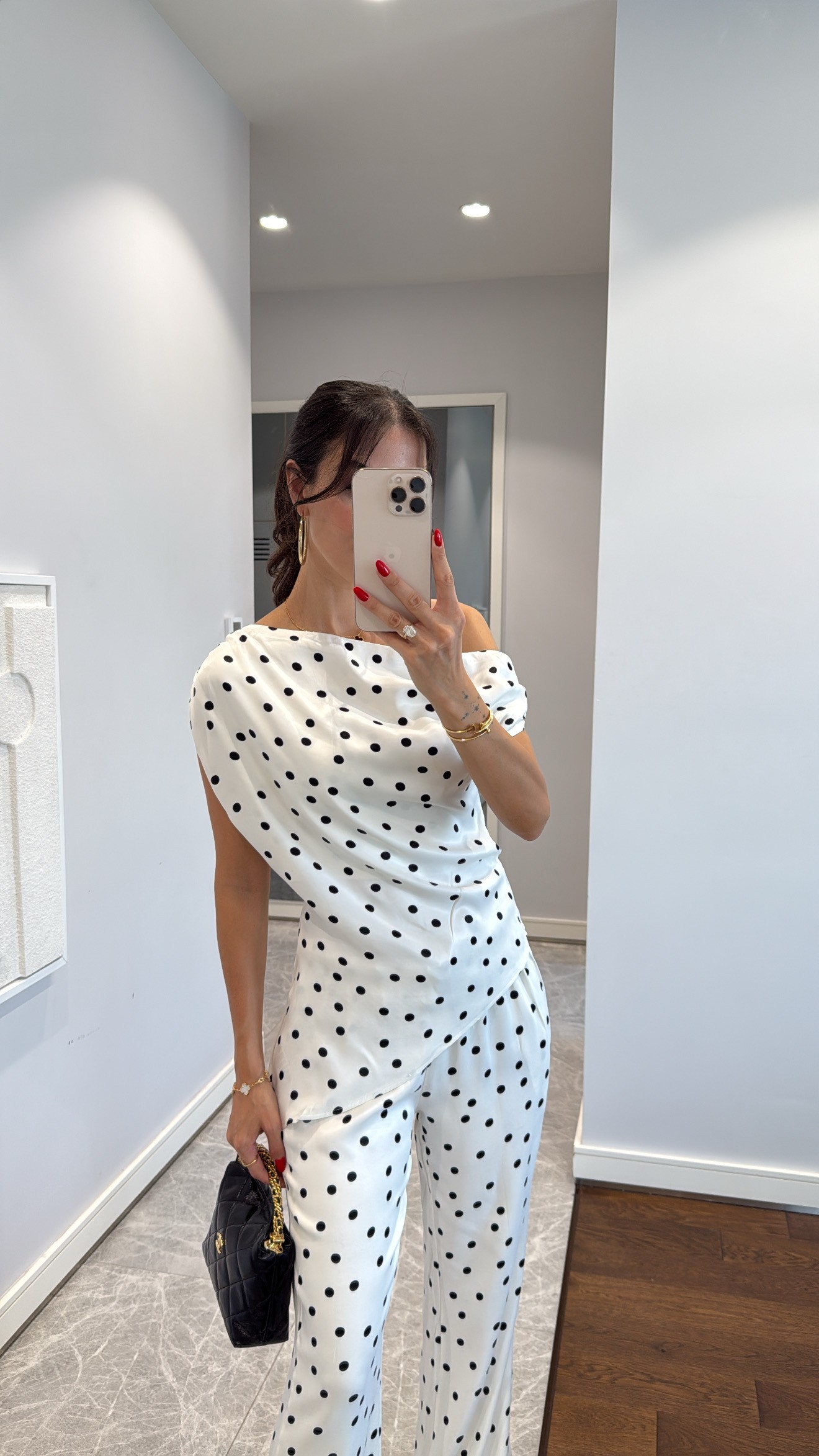 PUANTİYE DESENLİ SATEN PANTOLON TAKIM