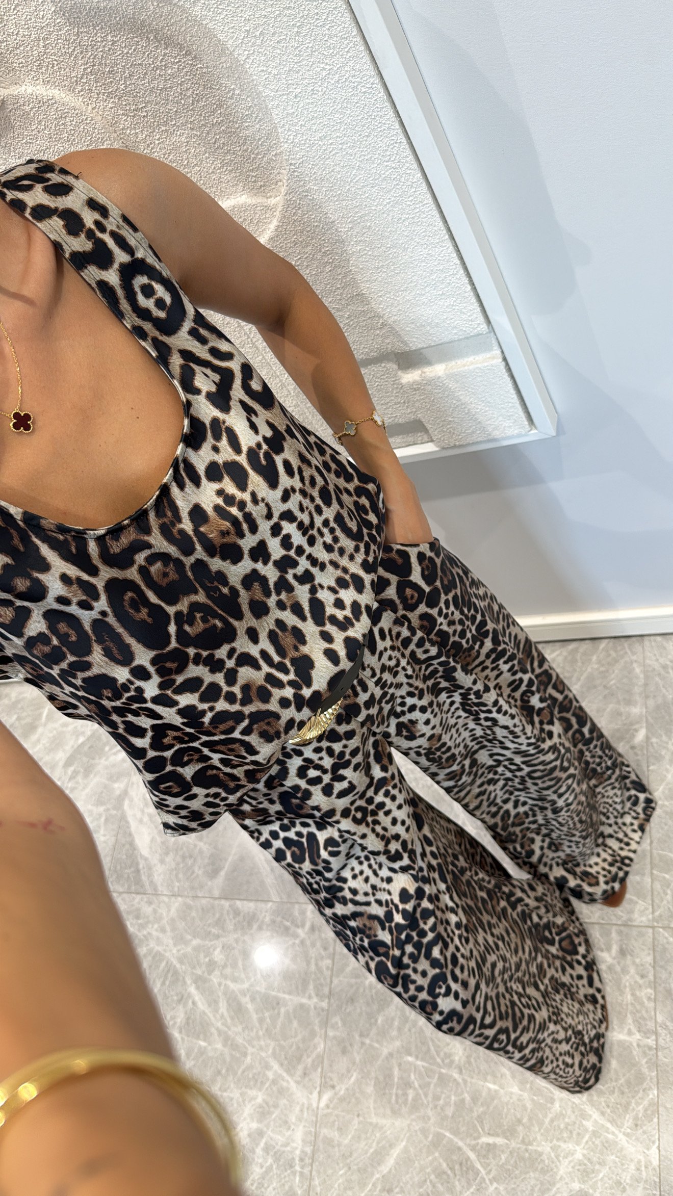 LEOPAR DESENLİ SATEN PANTOLON TAKIM