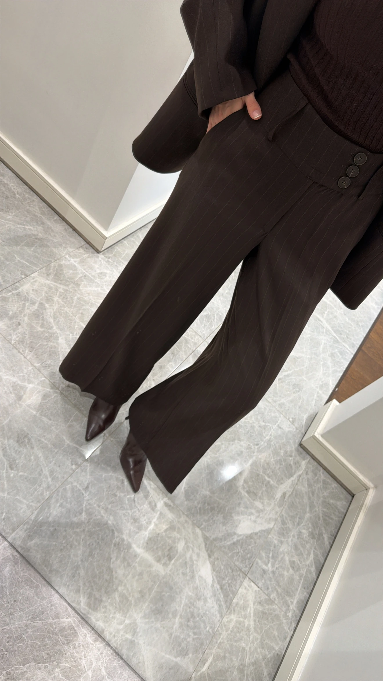 ACI KAHVE ÇİZGİLİ PANTOLON 