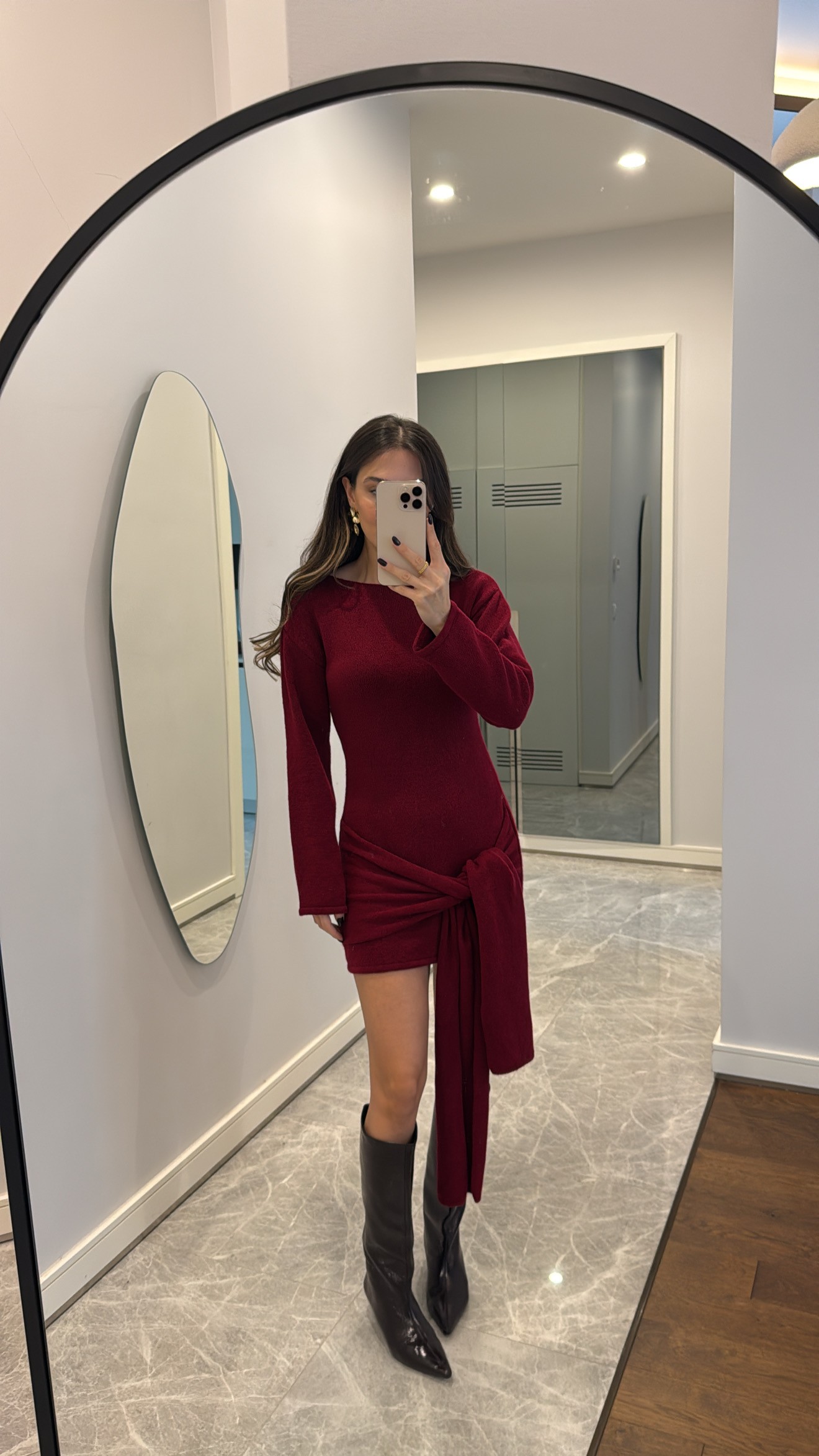 Bordo Kayık Yaka Pinterest Elbise