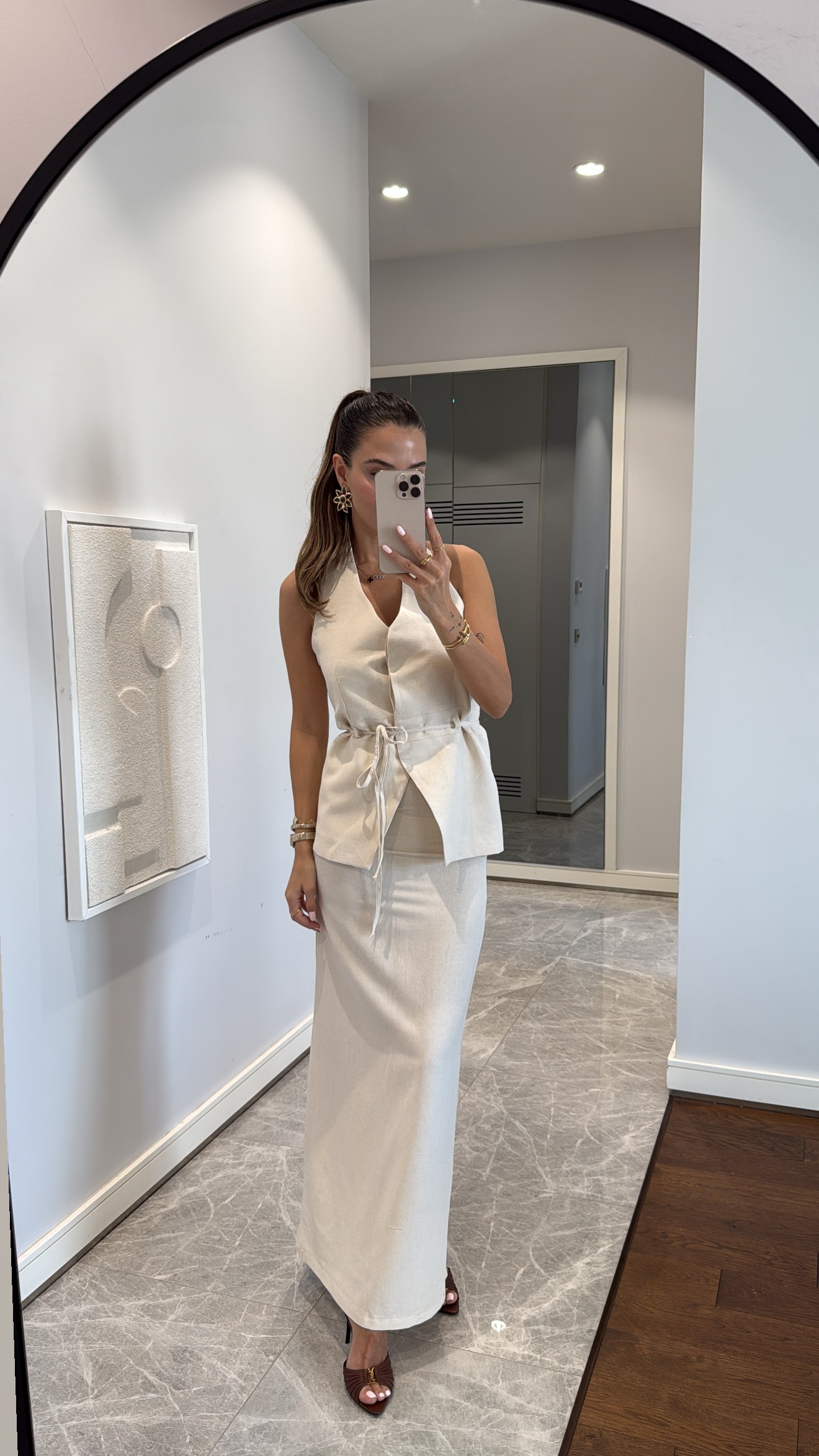 ZARİF HALTER YAKA İKİLİ TAKIM - Bej