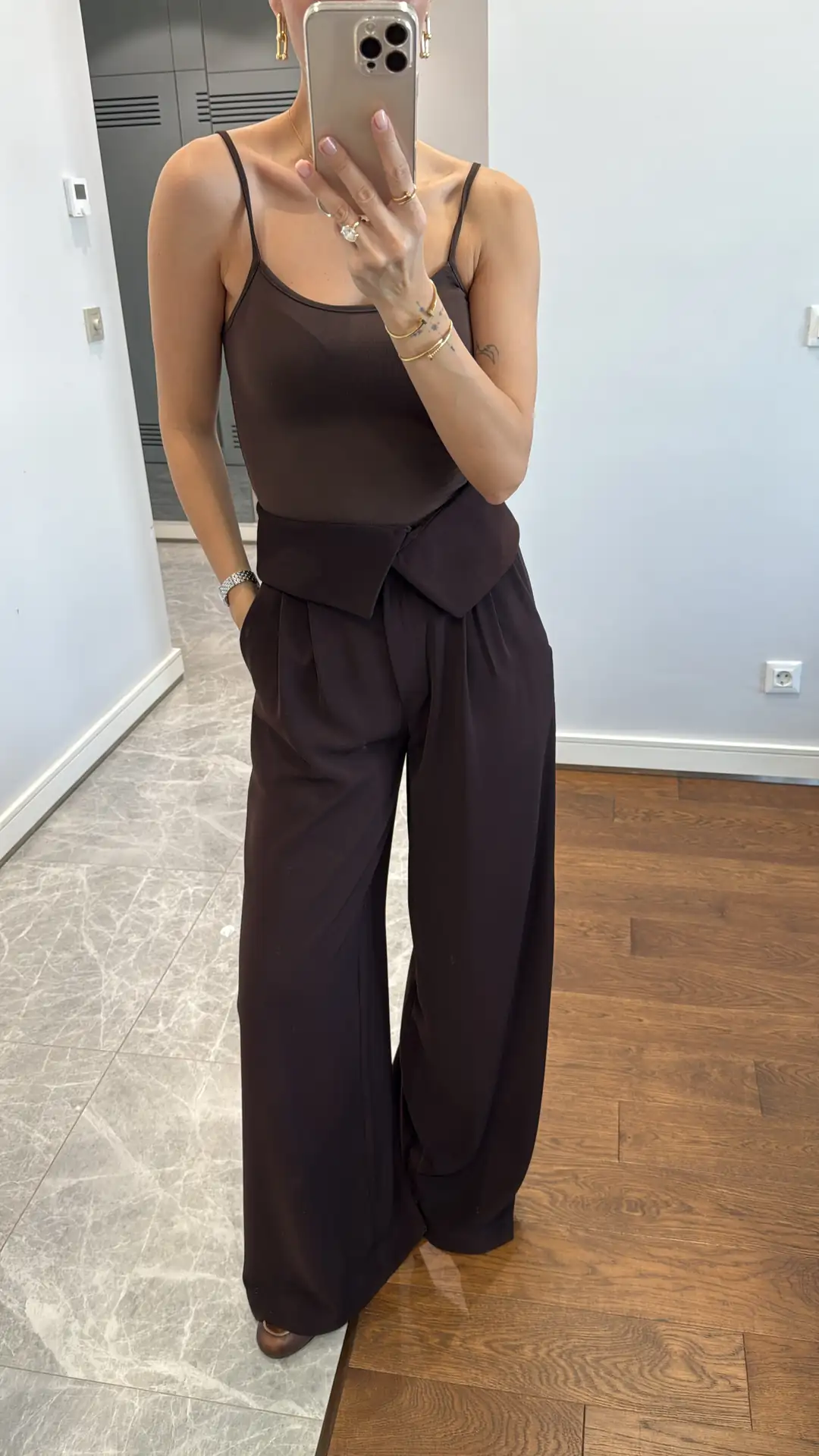 PALAZZO TROUSERS WITH TURNED WAIST DETAIL