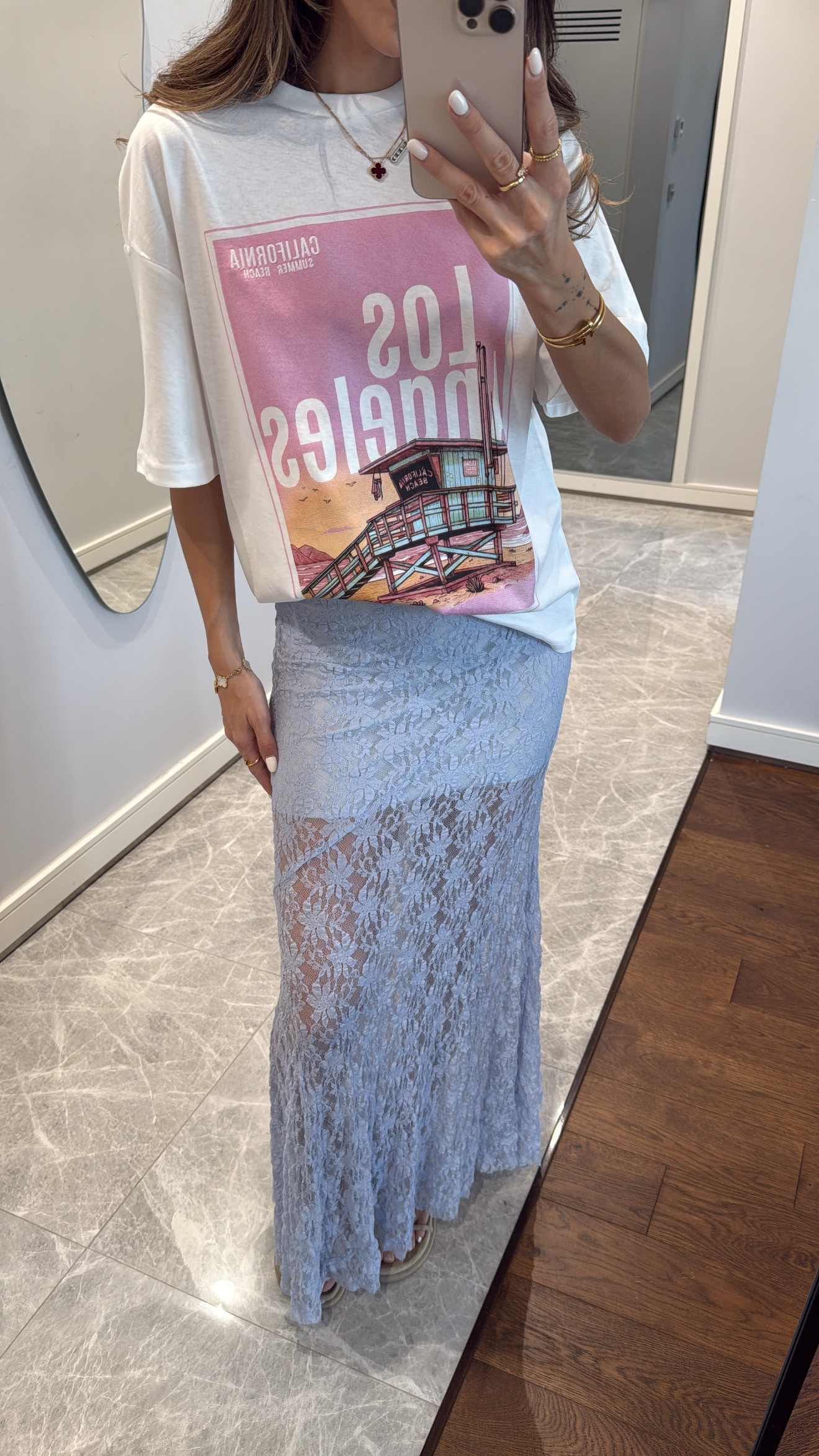 LOS ANGELES BASKILI PEMBE TİŞÖRT