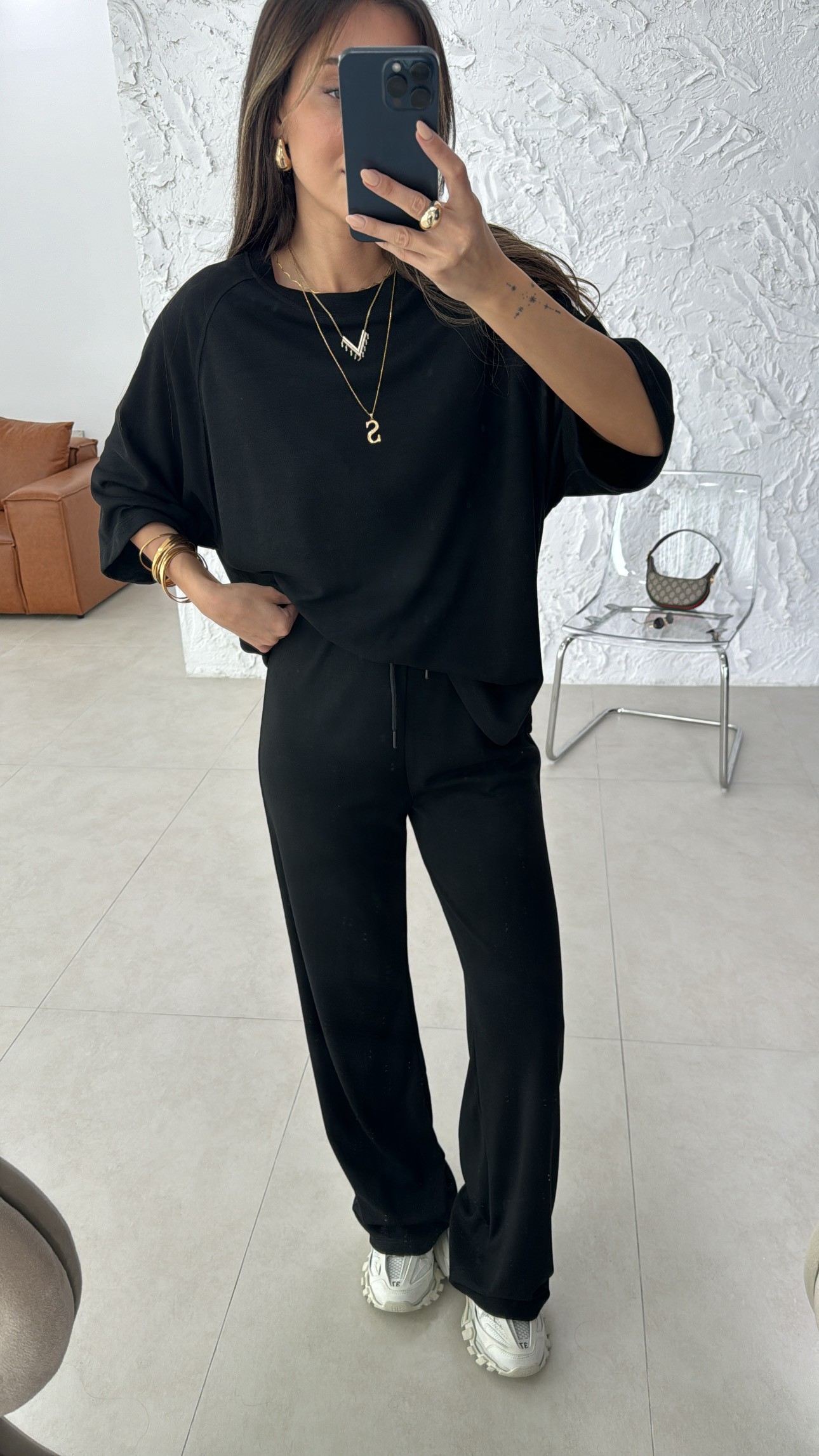siyah oversize takım