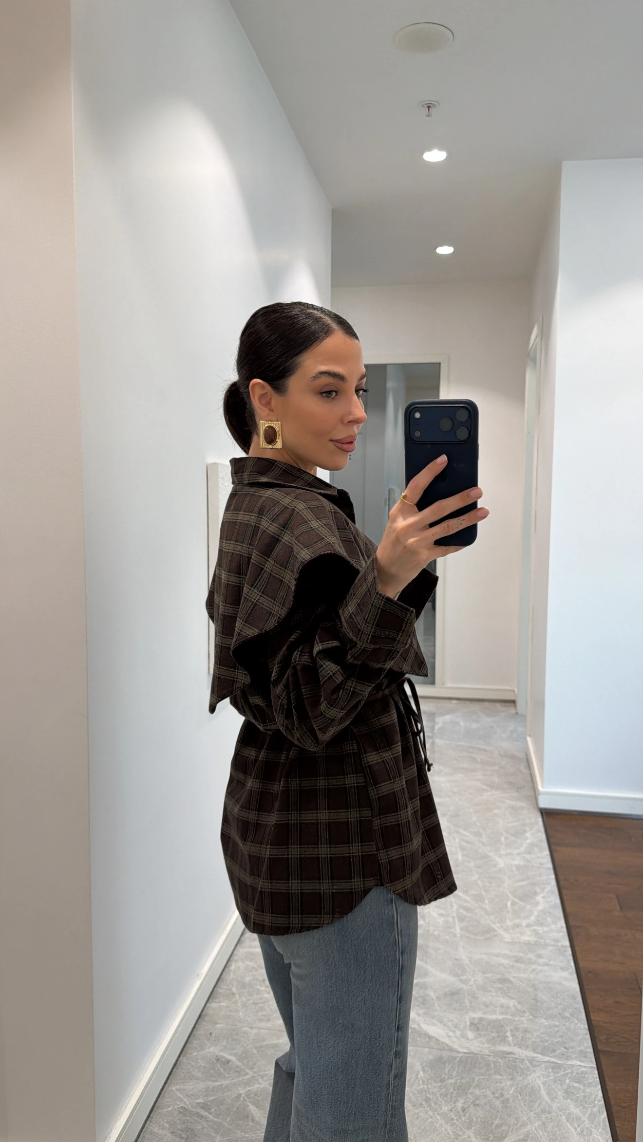 ŞAL DETAYLI EKOSE GÖMLEK 