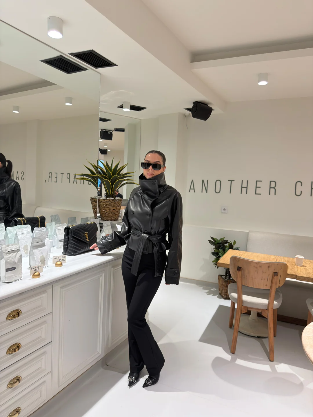 HIGH-COLLAR BELTED LEATHER JACKET