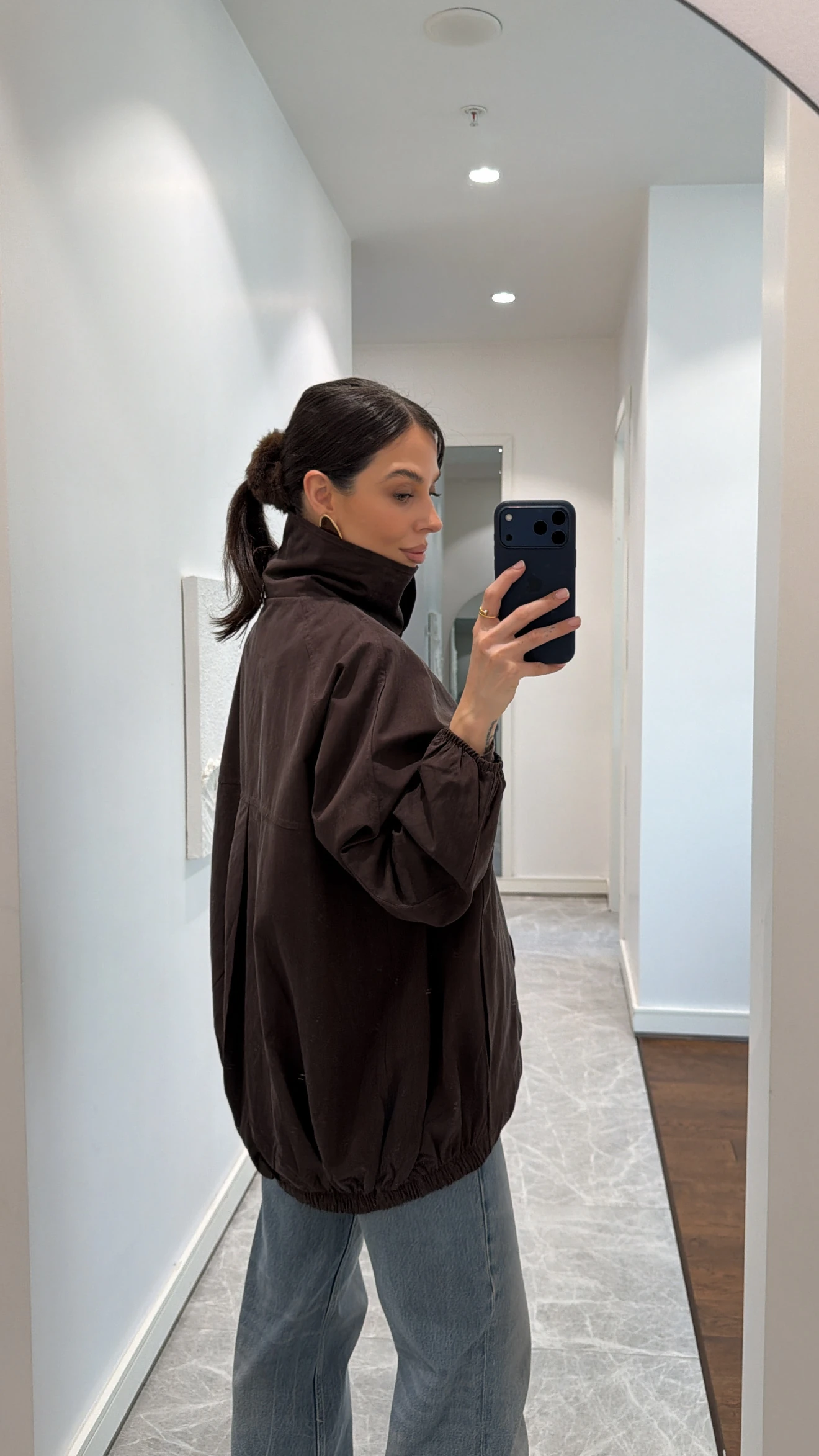 KAHVERENGİ YÜKSEK YAKA BOMBER CEKET